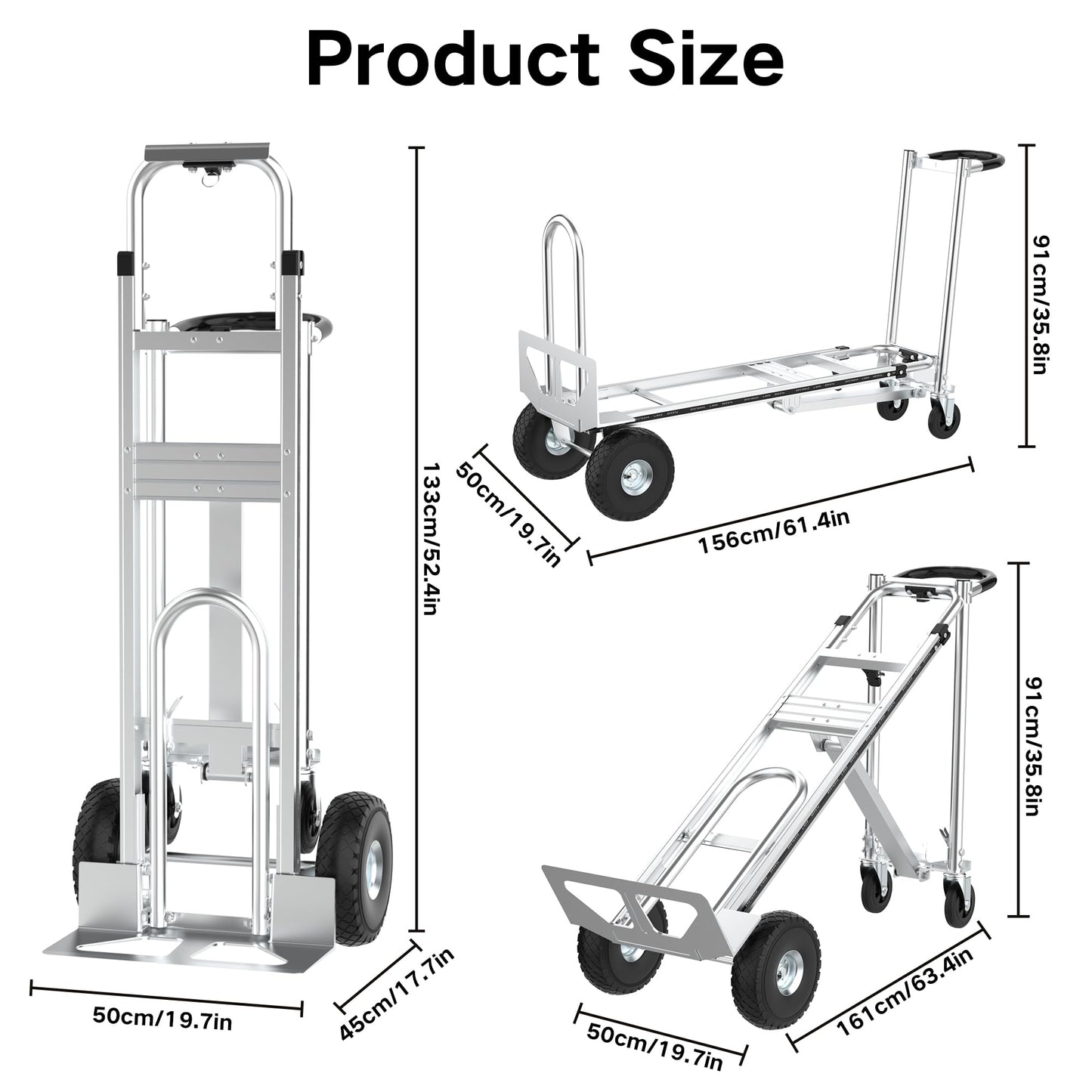 3 in1 Convertible Hand Truck, Folding Aluminum Hand Trucks 880lb Load Appliance Dolly, Heavy Duty Dolly Cart Converts Platform Cart, Portable Cart Luggage,Travel,Moving,Shopping,Office Use (Silver)