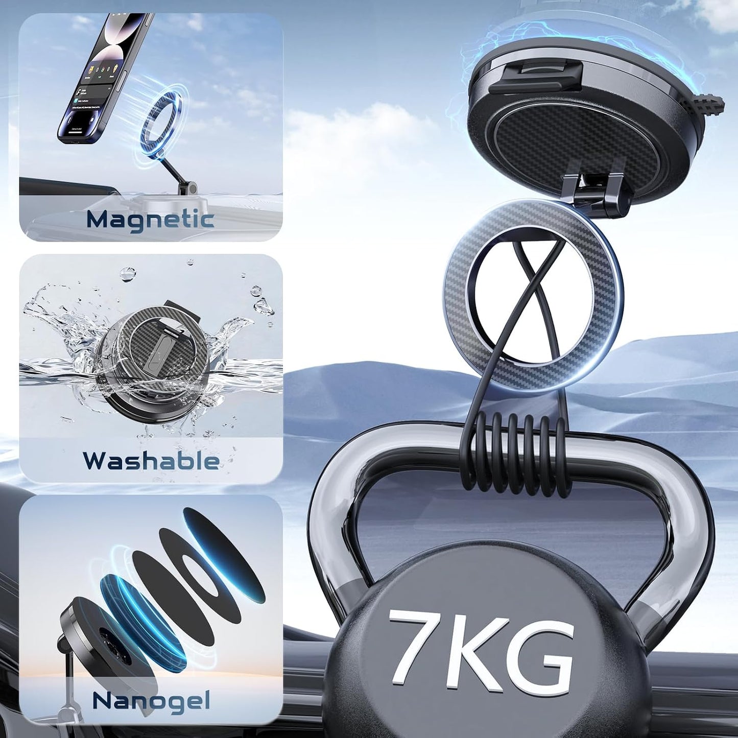 Beniduck 360 Strong Magnetic Phone Holder for Car & Desk, Compatible with MagSafe, Secure Lock, Universal Rota-Table