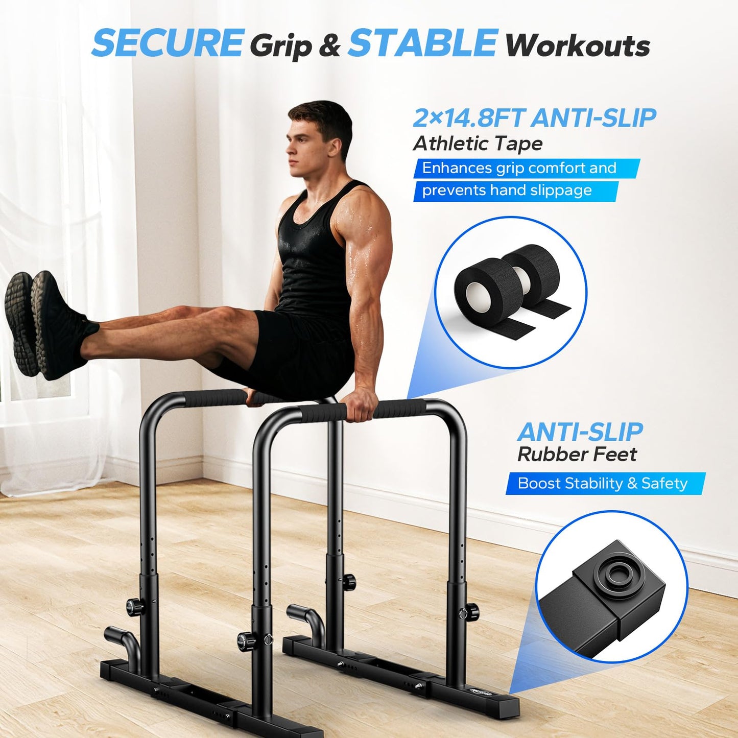 2026 Upgraded Dip Bars 880LBS Heavy Duty Dip Bar Station Height & Width Adjustable Parallel Bars for Full Body Strength Training Dip Stands Calisthenics Equipment for Home Push Up Bar