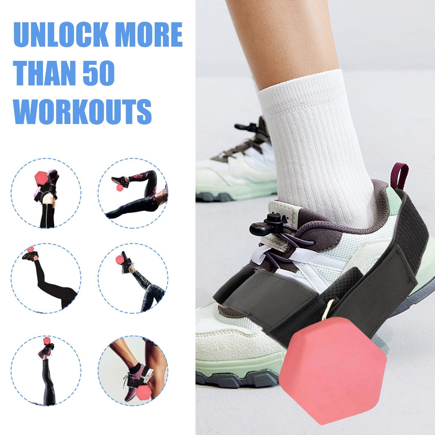 Xorim 2PCS Dumbbell Foot Attachment, Adjustable Tibialis Trainer, Black Ankle Straps for Weight Lifting, for Home Gym Equipment Including Hip Flexors, Shin Splints, Hamstring Curls, Leg Extensions