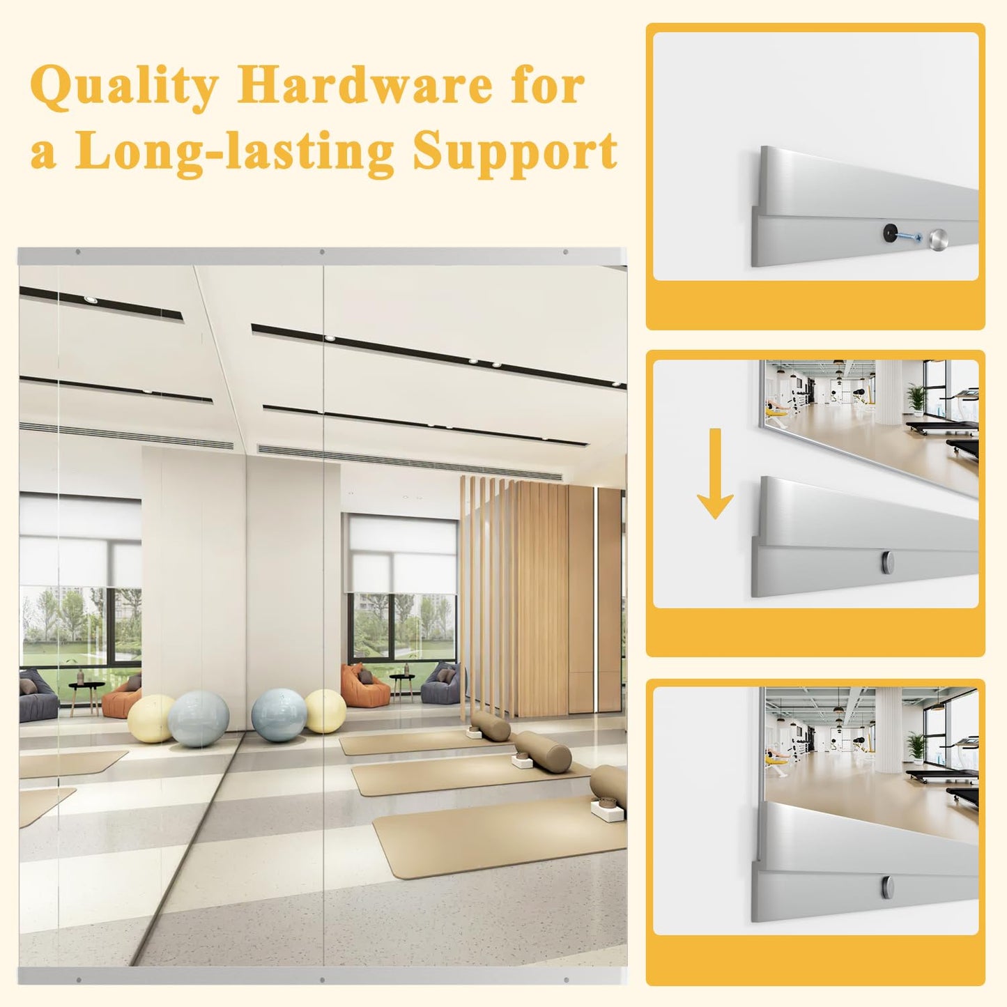 NEUWEABY Home Gym Mirror, 57''X24''-2PCS Large Yoga Mirror, Frameless Full Length Mirrors for Fitness, Tempered Glass, Wall Mounted for Dance Studio, Garage