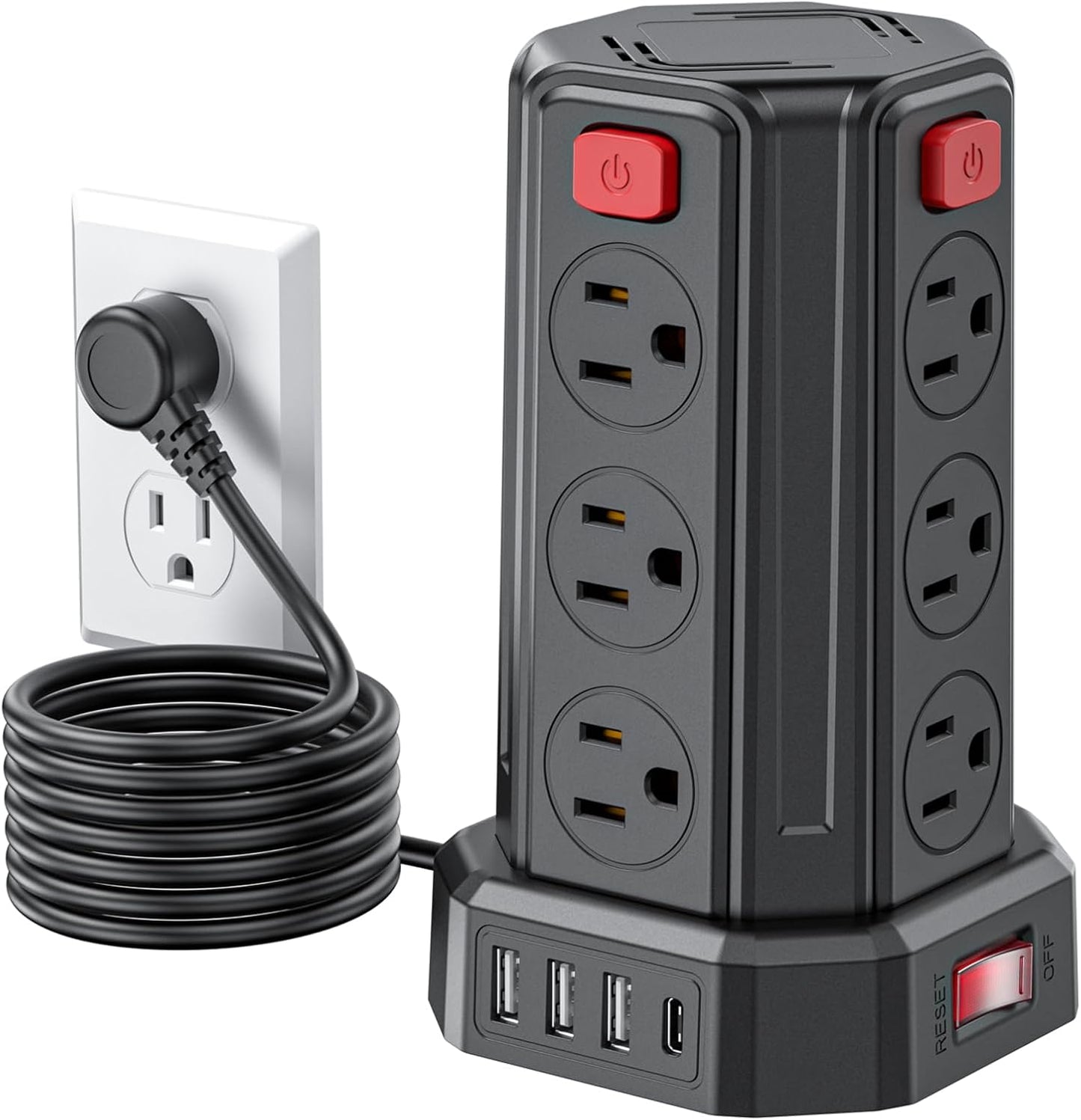 SMALLRT 6.5 12 4 (1 6.5 Power Strip Surge Protector, Ft Extension Cord with AC Multiple Outlets USB USB C), Power Tower