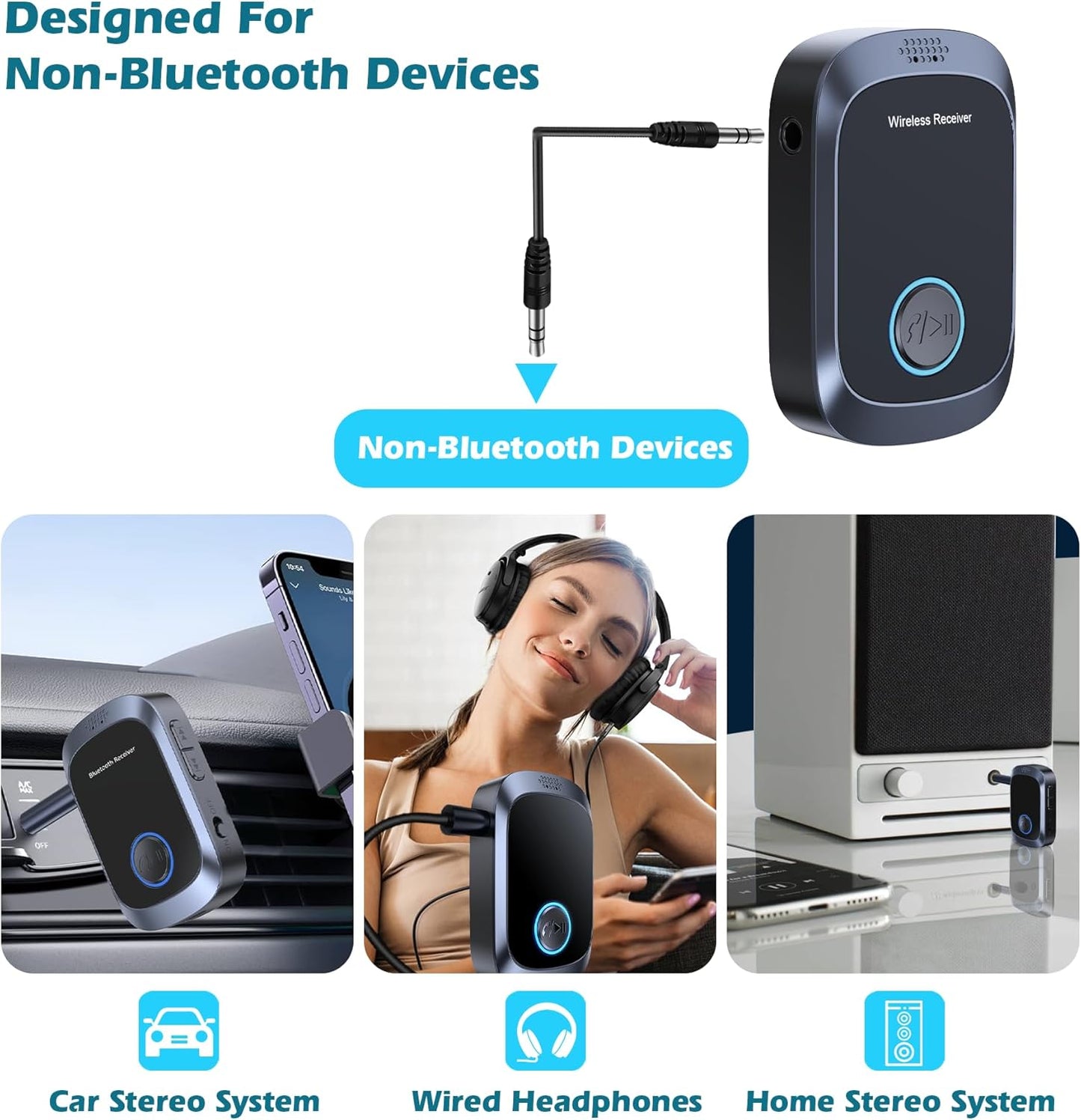 KAIY 11H Bluetooth AUX Adapter for Car, Auxiliary Bluetooth Adapter for Car Music & Handsfree Call, Battery Life