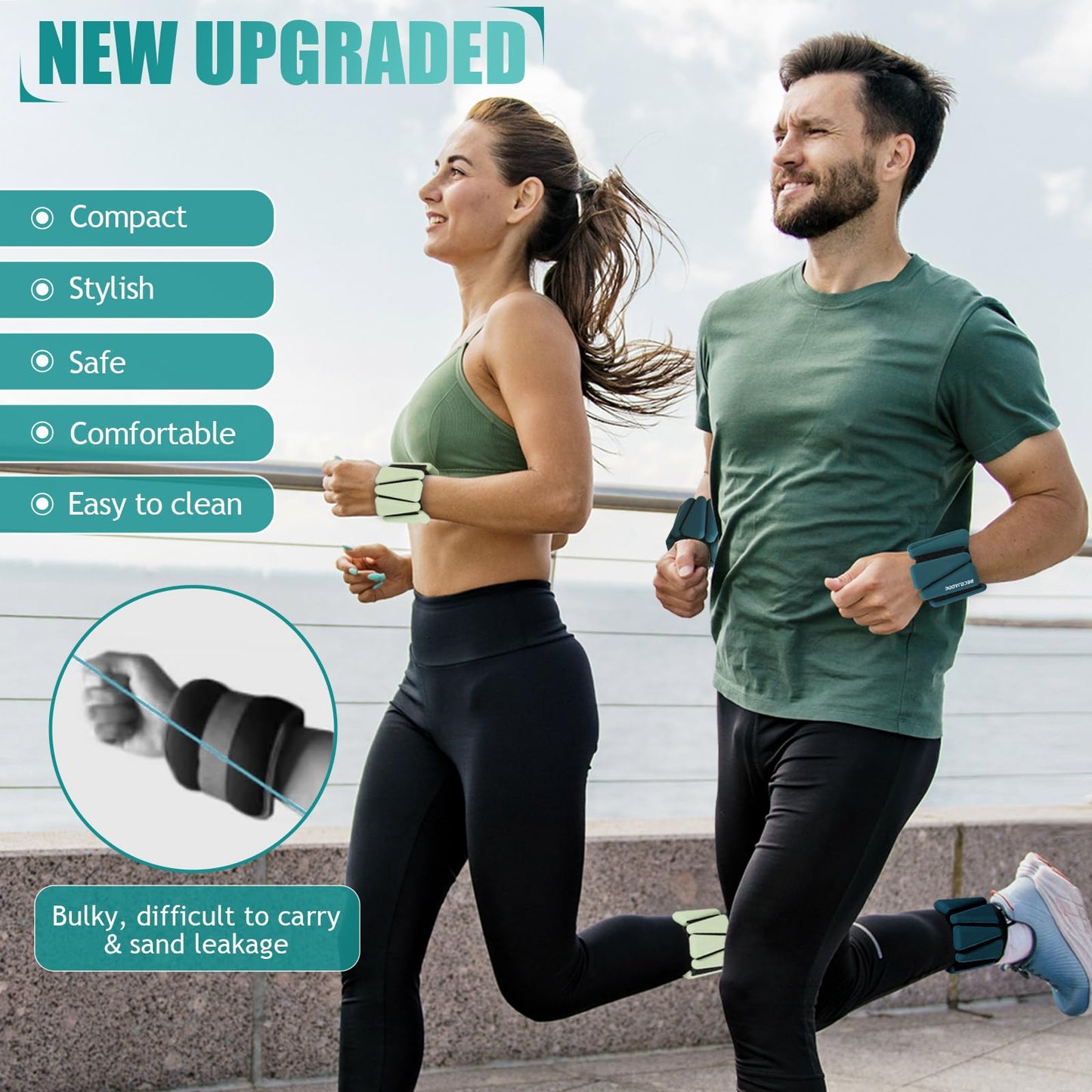 BECOJADDE Ankle Weights Set of 2 (1 lb Each) Adjustable Wrist Weights for Women Men Wearable Arm Leg Weight for Pilates, Running, Walking, Workout, Yoga, Deep Emerald