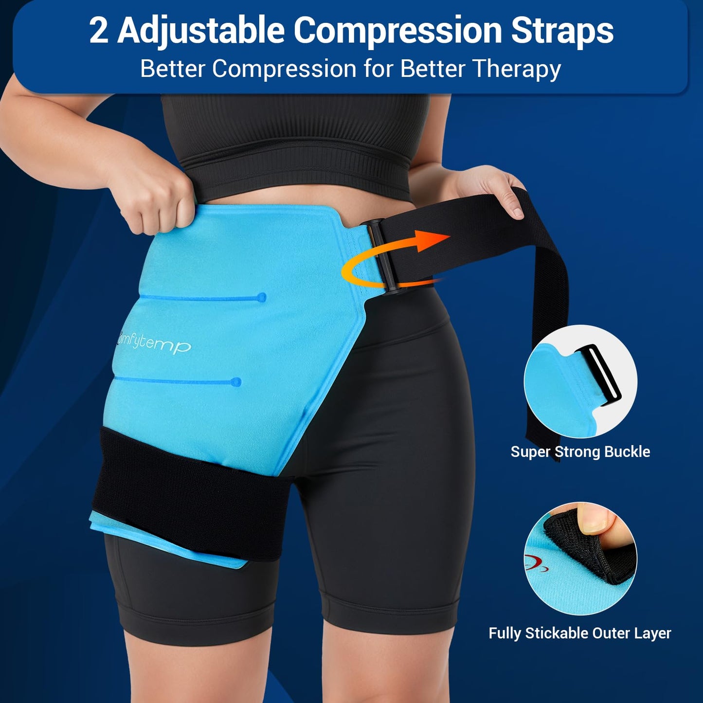 Comfytemp Hip Ice Pack Wrap for Sciatica Pain Relief, Hip Replacement Kit After Surgery, Reusable Gel Ice Pack for Injuries, Hot Cold Compress Recovery Items, Fathers Day Dad Gifts for Men, Blue (S/M)