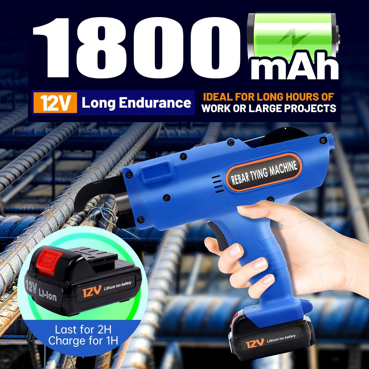Futchoy 8mm-34mm Tier Tying Machine Automatic Rebar Tier Tying Machine Electric Reinforcing Rebar Tier Gun (Blue)
