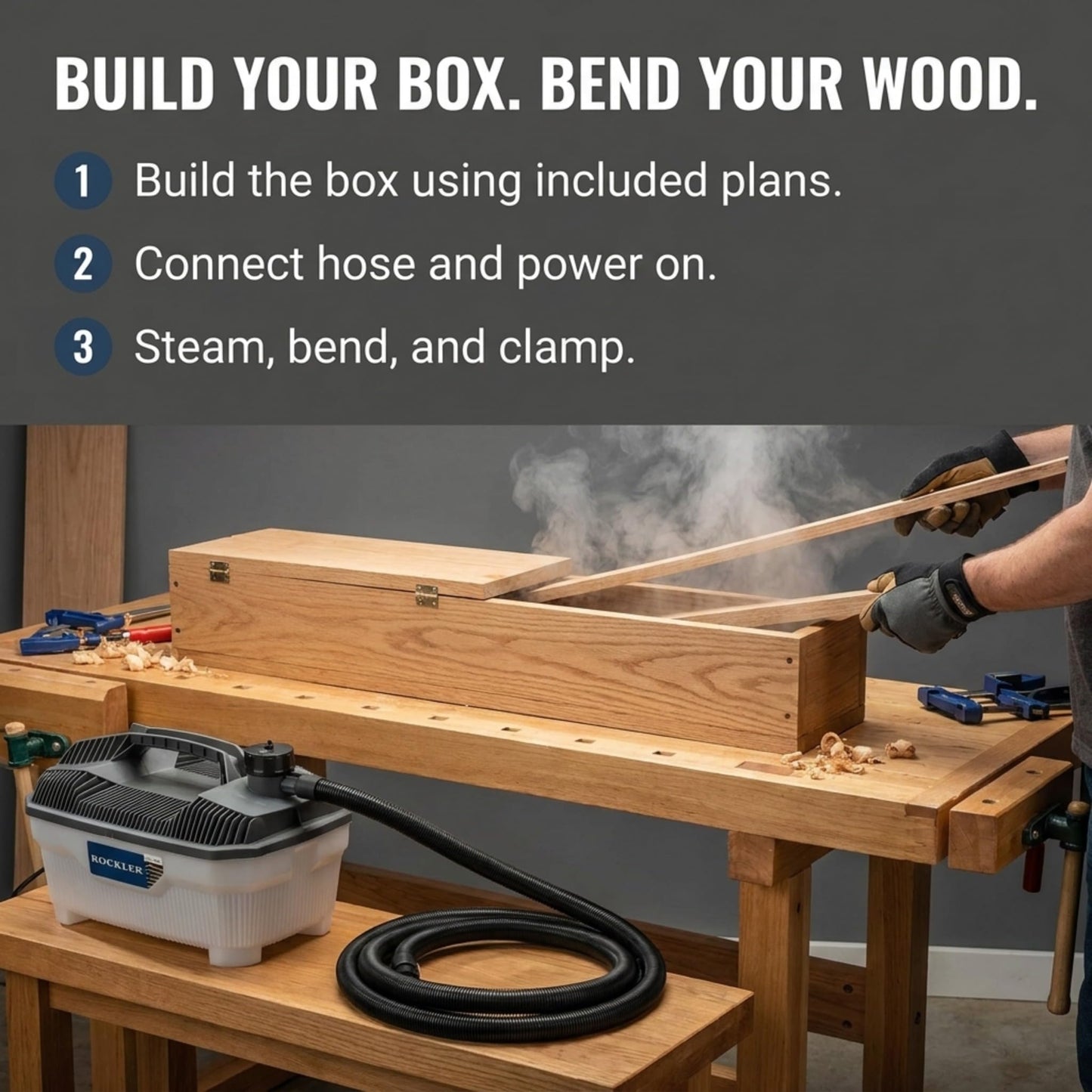 Steam Bending Wood Kit w/Steam Box Plan, Hinges, Latch & 1.3-Gallon Generator - Efficient & Safe Steam Generator for Bending Wood - Compact Professional Steamer for Curved Woodworking Projects