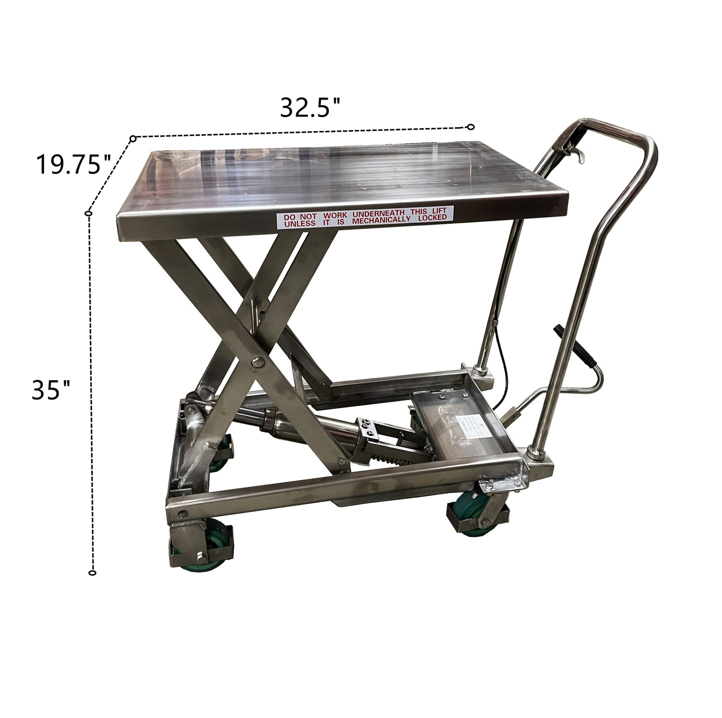 Pake Handling Tools - Stainless Scissor Lift Table, 550 lb. Cap, 32.5" x 19.75" Platform