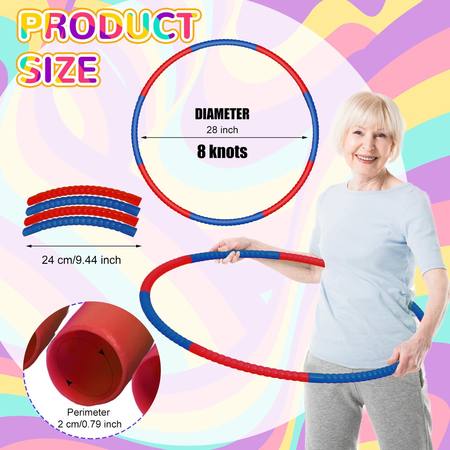 Halloscume 6 Pcs Exercise Hoop Detachable Fitness Rings Adjustable Plastic Toy Fitness Hoop Playground Toys Colored Circles for Teens Games Gymnastics Agility, 28 Inch(Dark Blue, Red)