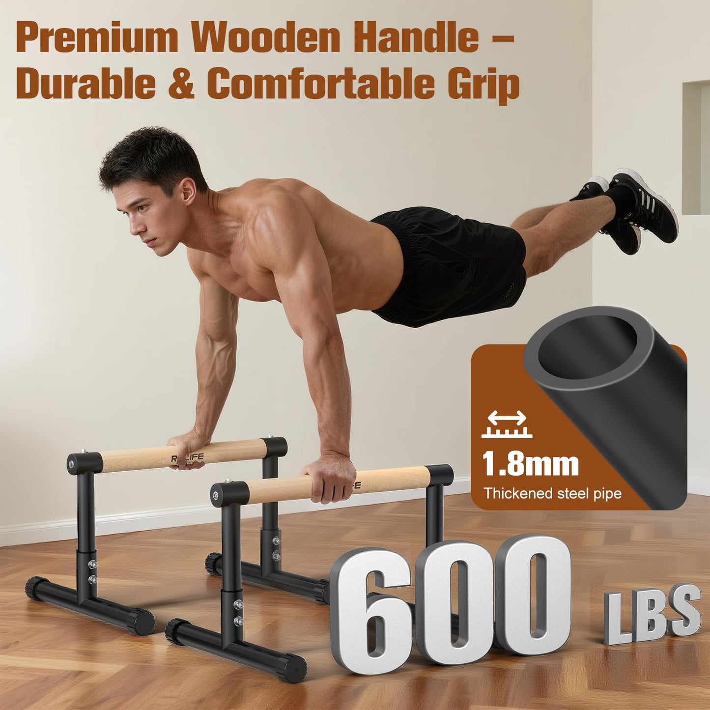 RELIFE REBUILD YOUR LIFE Push Up Bar,14in High Dip Station Functional Heavy Duty Dip Stands Fitness Workout Dip bar Station Stabilizer Parallette Push Up Stand (Black-04)