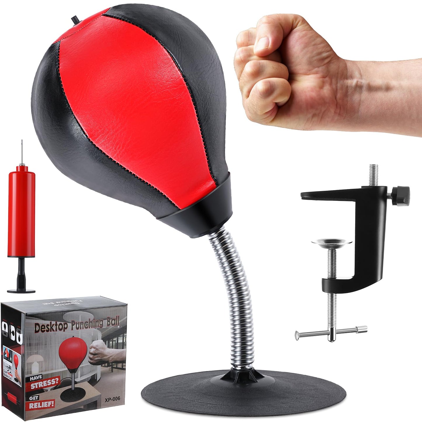 Dunkive Desk Punching Bag for Stress Relief, Tabletop Punch Bag with Clamp and Strong Suction Cup, Office Desk Accessory for Table or Countertop, Fun Stress Release Gift for Boss or Coworkers