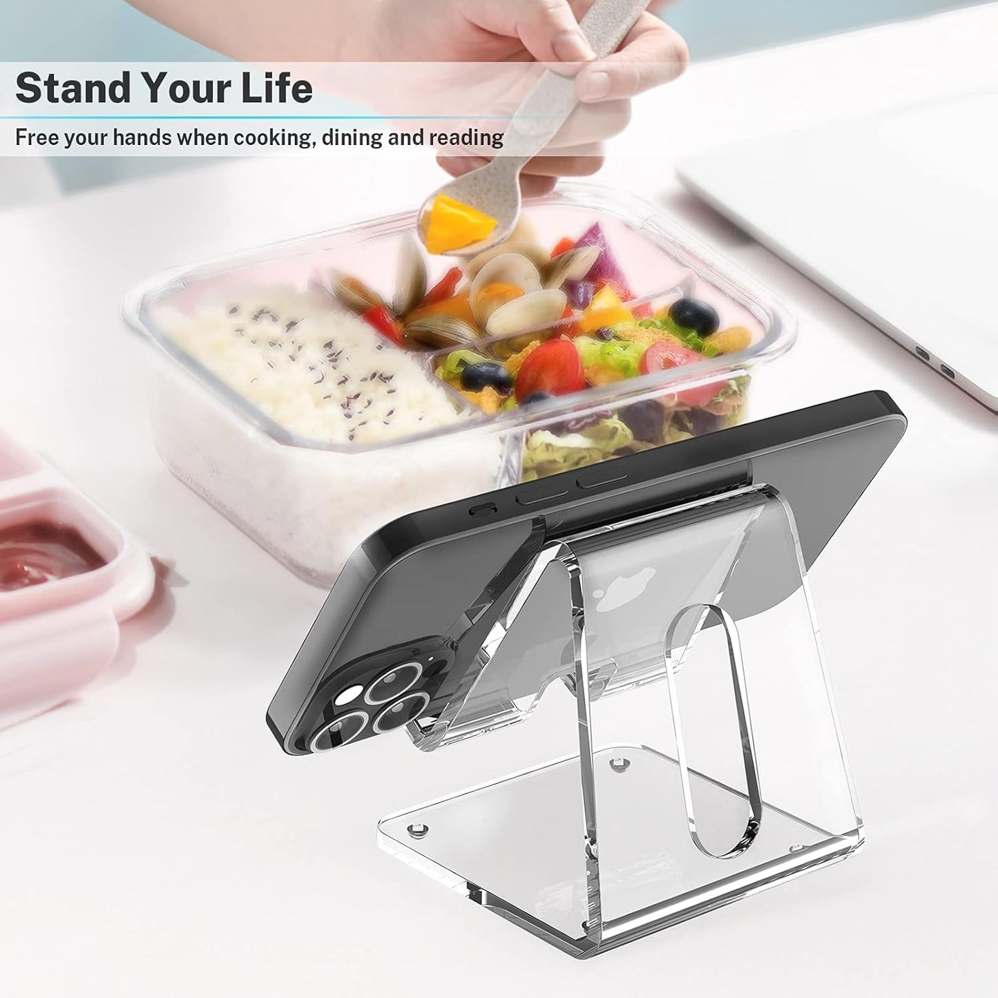 Crpich Phone16 15 14 13 12 11 2 Pack Acrylic Cell Phone Stand, Portable Phone Holder, Clear Phone Stand for Desk
