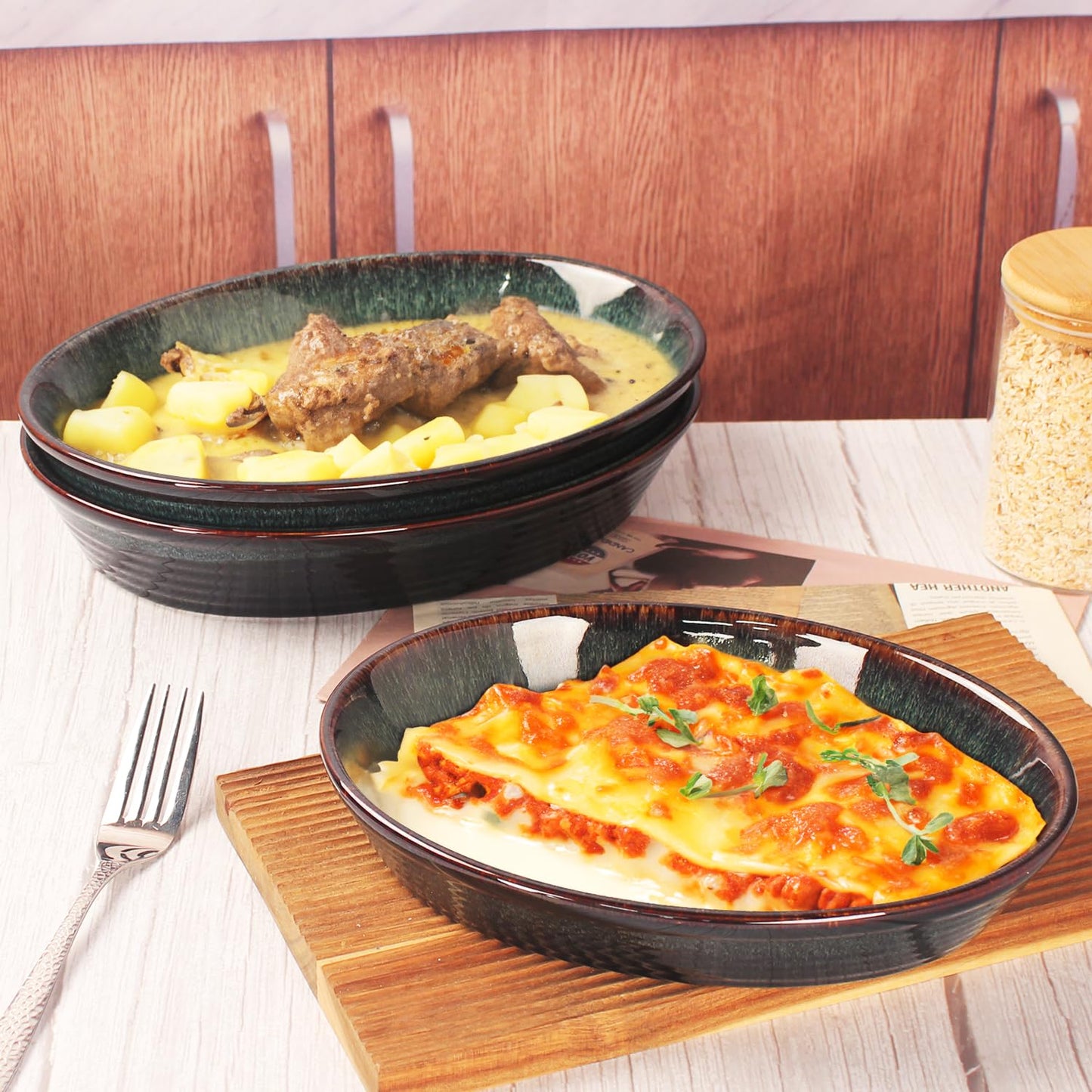 LIUYWYHCF Oval 9.5 x 7 Inch Ceramic Pie Pan Quiche Baking Dish Set of 2, 22 Ounces Non-Stick Pie Dish Quiche Pan, Tart, Pot Pies, Dessert, Pie Plate for Apple, Oven, Dishwasher and Microwave Safe