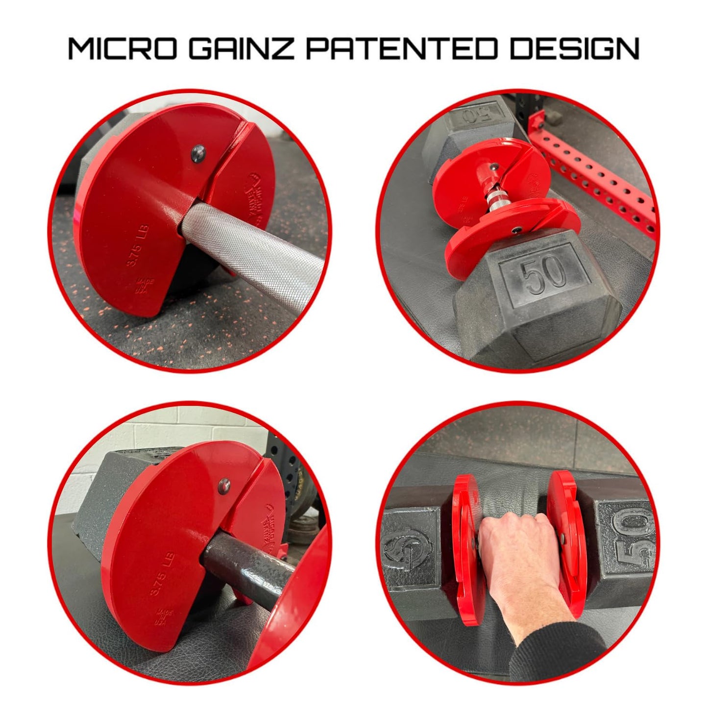 Micro Gainz Dumbbell Fractional 3.75 lb Weight Plate, Ideal for Micro Loading, (Choose Color) 4 Piece Fractional Weight Plates, Designed for Dumbbell Training, Made In USA (Red)