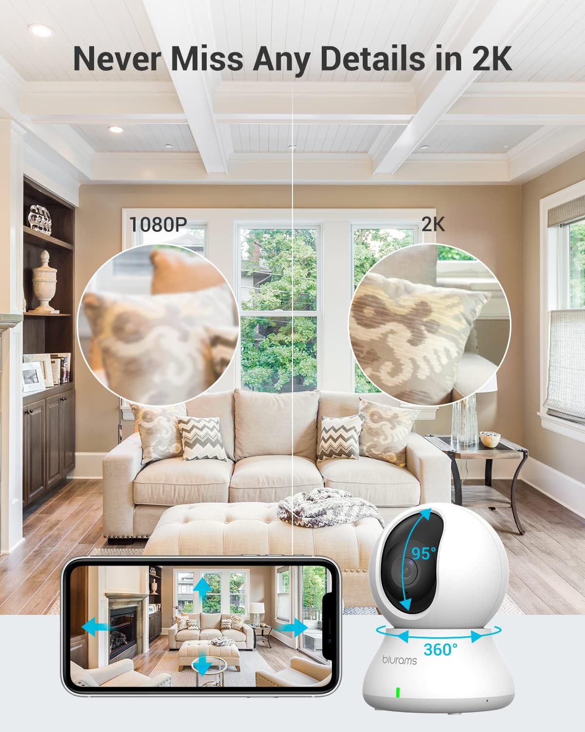 blurams 2K, 360-degree (White-2Pack) Security Camera Baby Monitor Dog Camera for Home Security