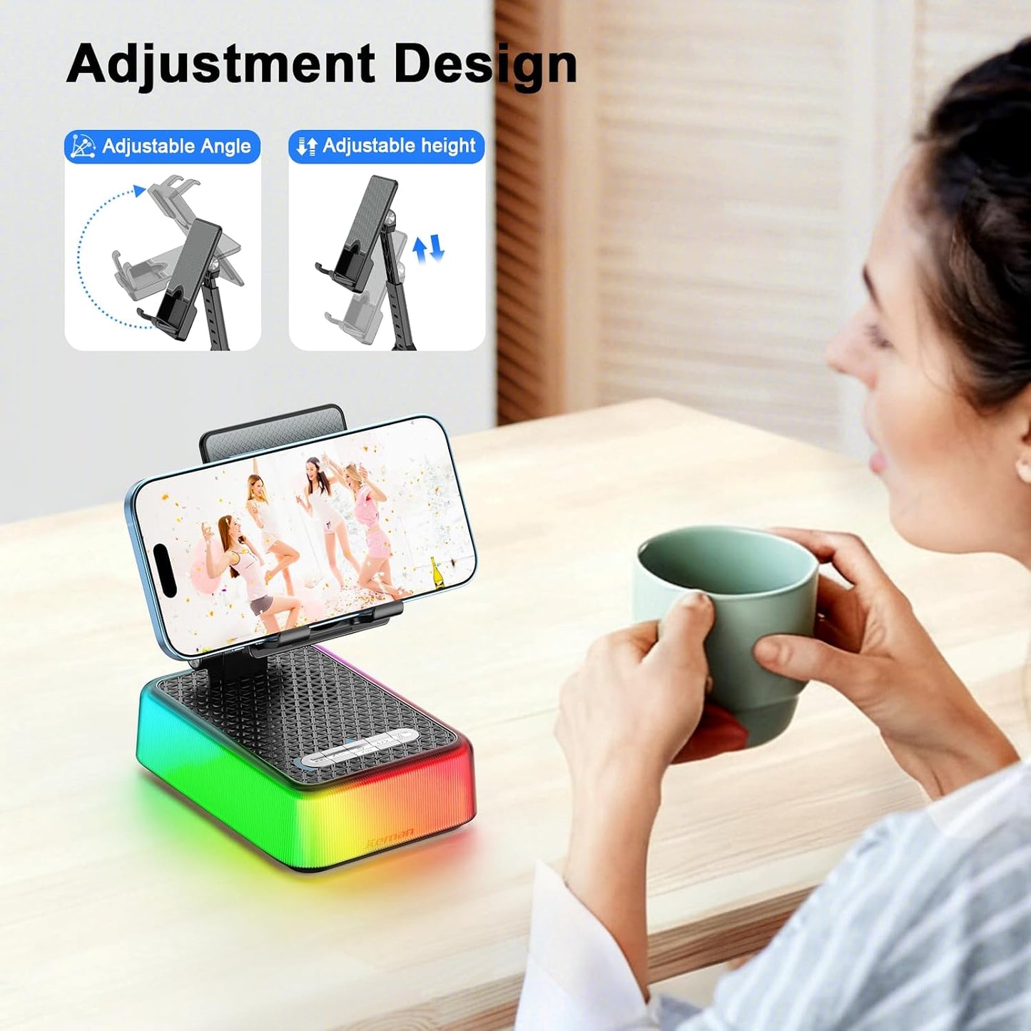 JTEMAN Gifts for Men Women, Phone Stand Bluetooth Speaker with Charging Function and RGB Light, Unique Birthday Gift