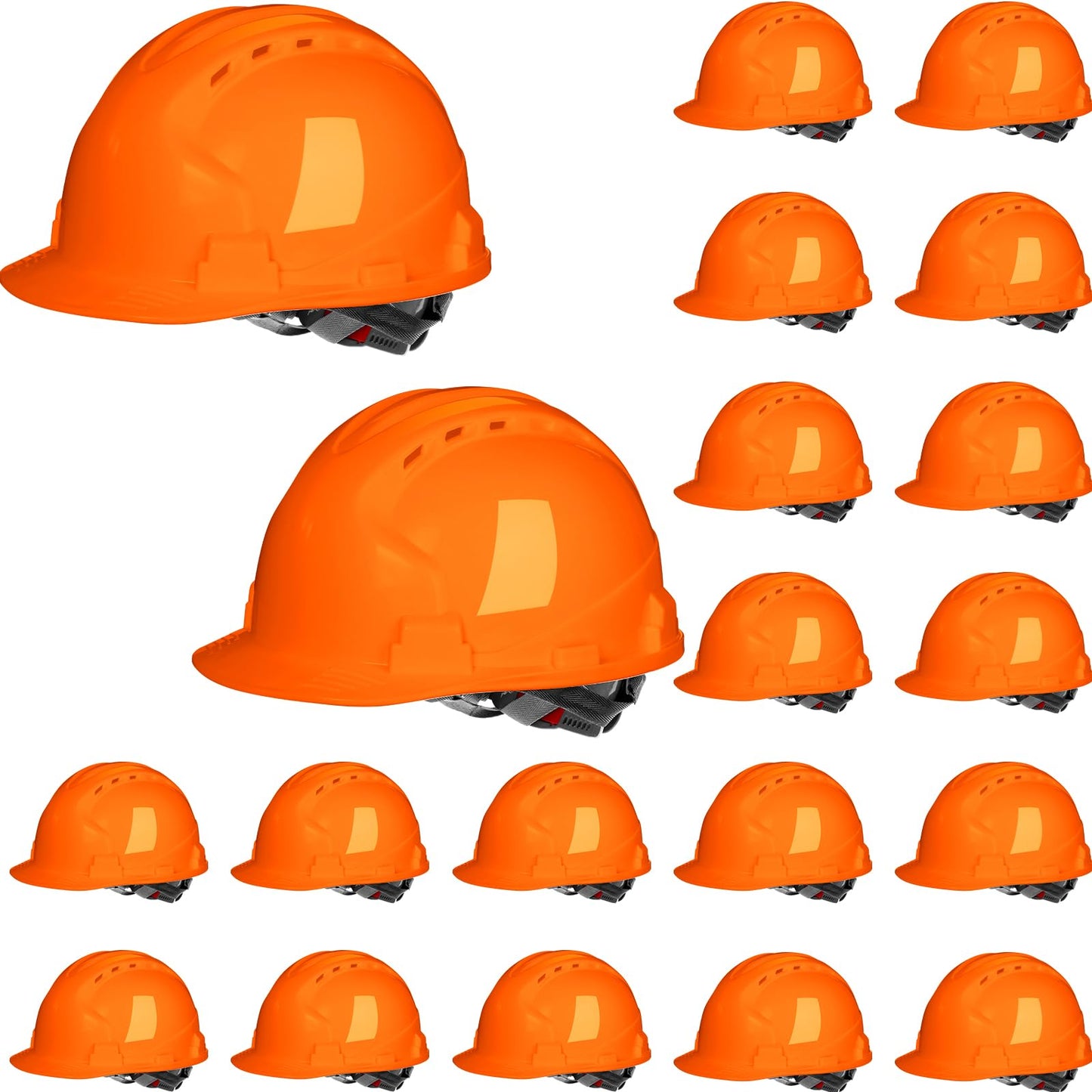 Leumoi 20 Pack 4 Pt. Suspension Hard Hat Bulk Safety Helmets ABS Ratchet Hard Hats Adjustable Construction Hardhats with Vents and Cotton Brow Pad for Men Work Head Protection(Orange,Classic)