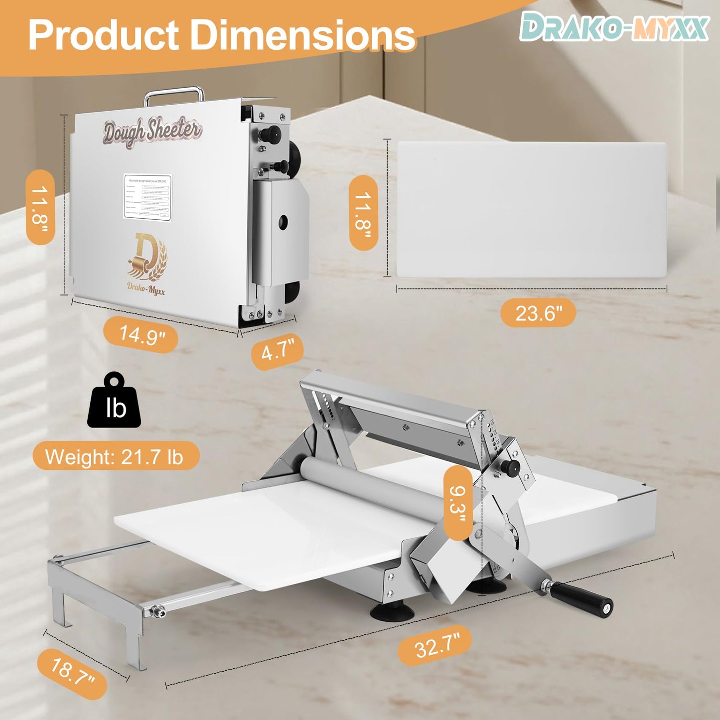 12" Folding Dough Sheeter, Includes 23.6" x 11.8" Sheeter Board, Dough Mat(23.6" x 15.8"), 2 Scrapers, 2 Pastry Brushs, Wool Brush, Manual Dough Roller with 55 Thickness Settings, Stainless Steel