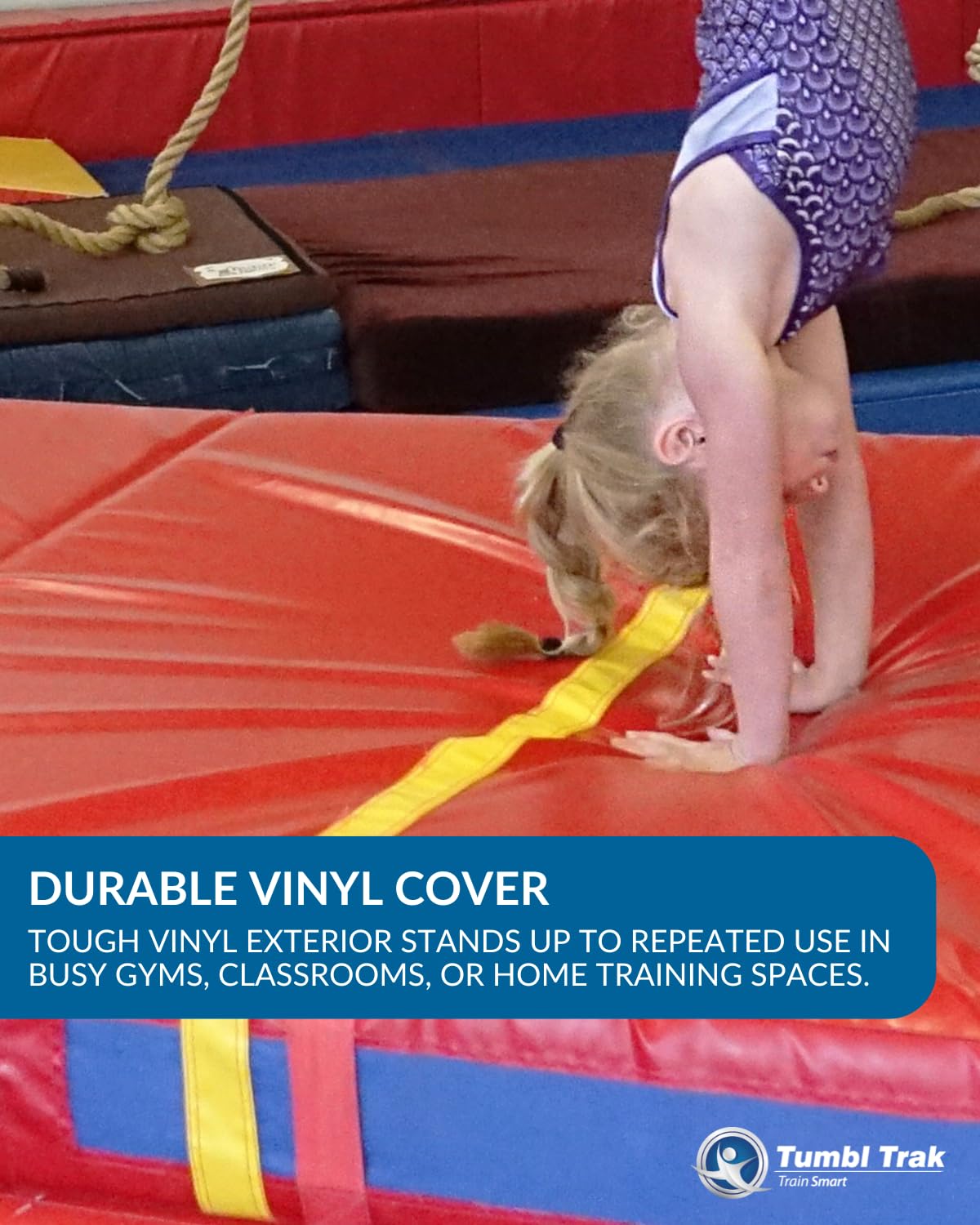 Tumbl Trak Folding Practice Mat 5ft x 10ft x 8in Royal Blue | Thick Gymnastics Crash Pad | Cushioned Landing Surface for Cheerleading, Martial Arts, Judo, Acro, Tumbling, Dance