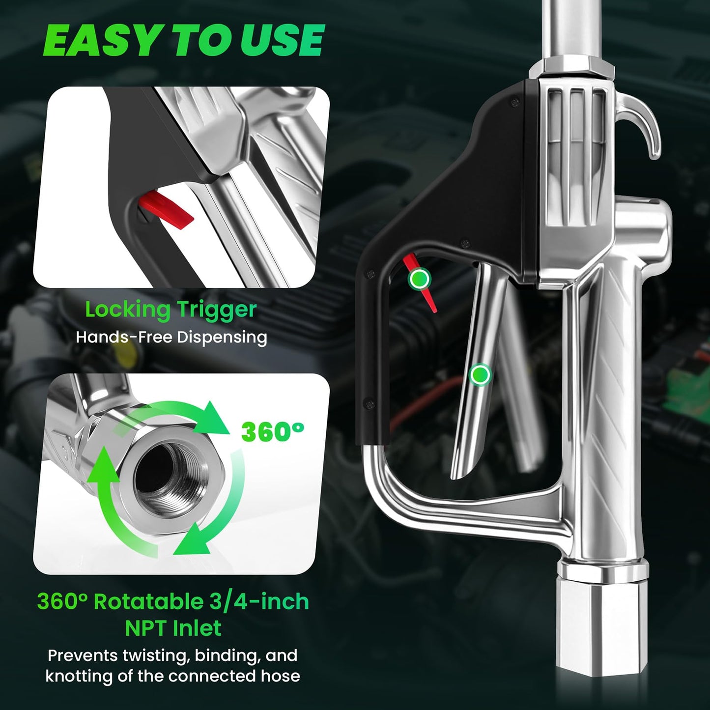GRYVOZE 3/4 Inch NPT Oil Gun Dispenser, 24 GPM Heavy-Duty Oil Control Valve Nozzle, Durable Oil Dispensing Gun for Hydraulic, Engine, Gear, and Transmission Oils, plus Antifreeze
