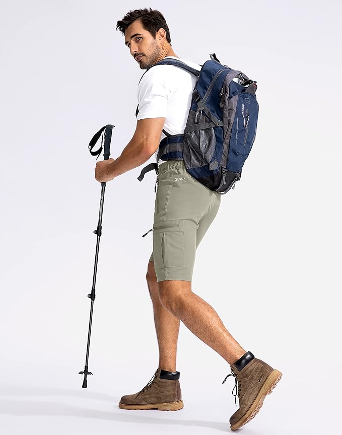 Pudolla Men's Hiking Cargo Shorts 9" Lightweight Outdoor Work Shorts for Men Travel Golf Camping Casual with 5 Zipper Pockets