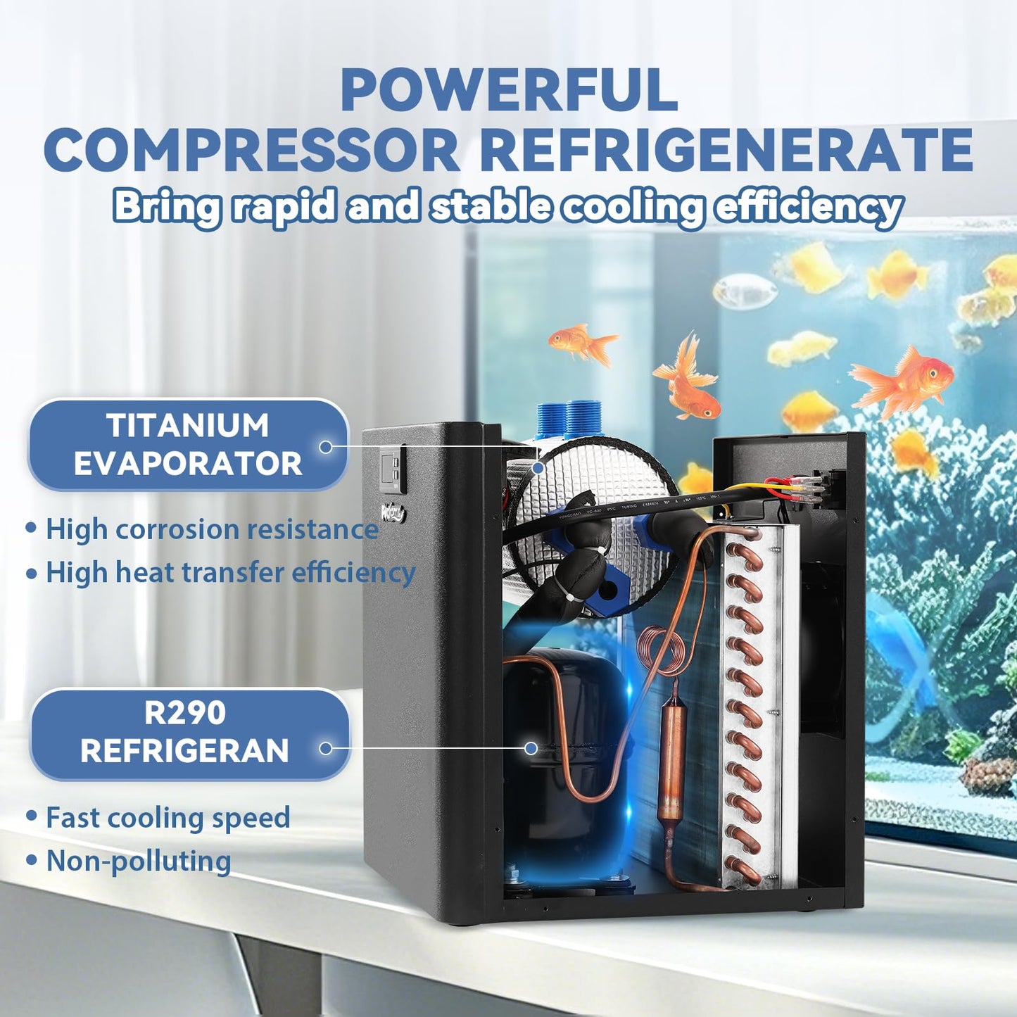 Poafamx 42gal Aquarium Chiller, 1/10 HP Water Chiller with Quiet Compressor for Hydroponics System, Coral Reef Tank, Axolotl & Jellyfish, 160L Freshwater Saltwater Cooling System