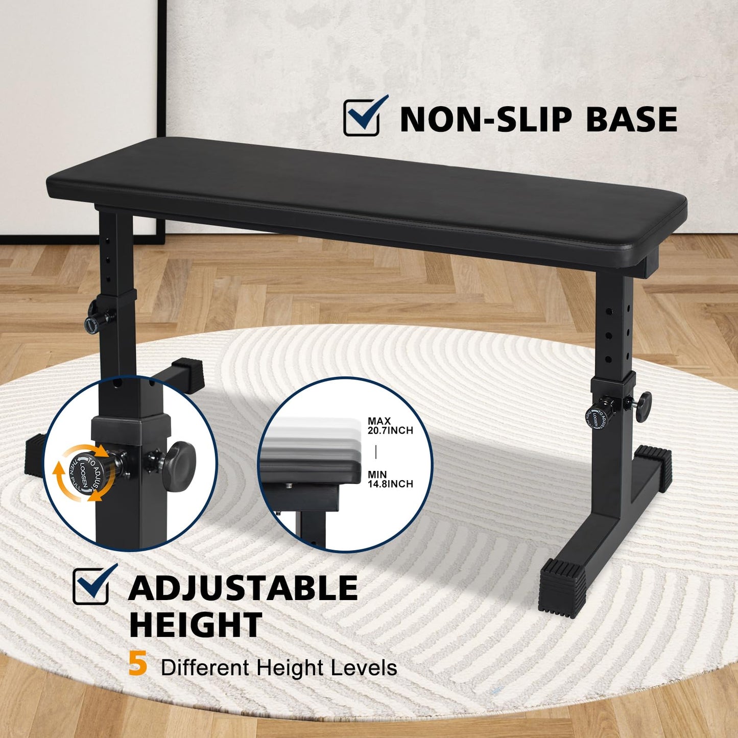 Adjustable Weight Bench Heavy Duty Steel Flat Workout Bench for Home Gym with Quick Assembly, Anti-Slip Base Multi-Functional Strength Training Bench for Full-Body Workouts
