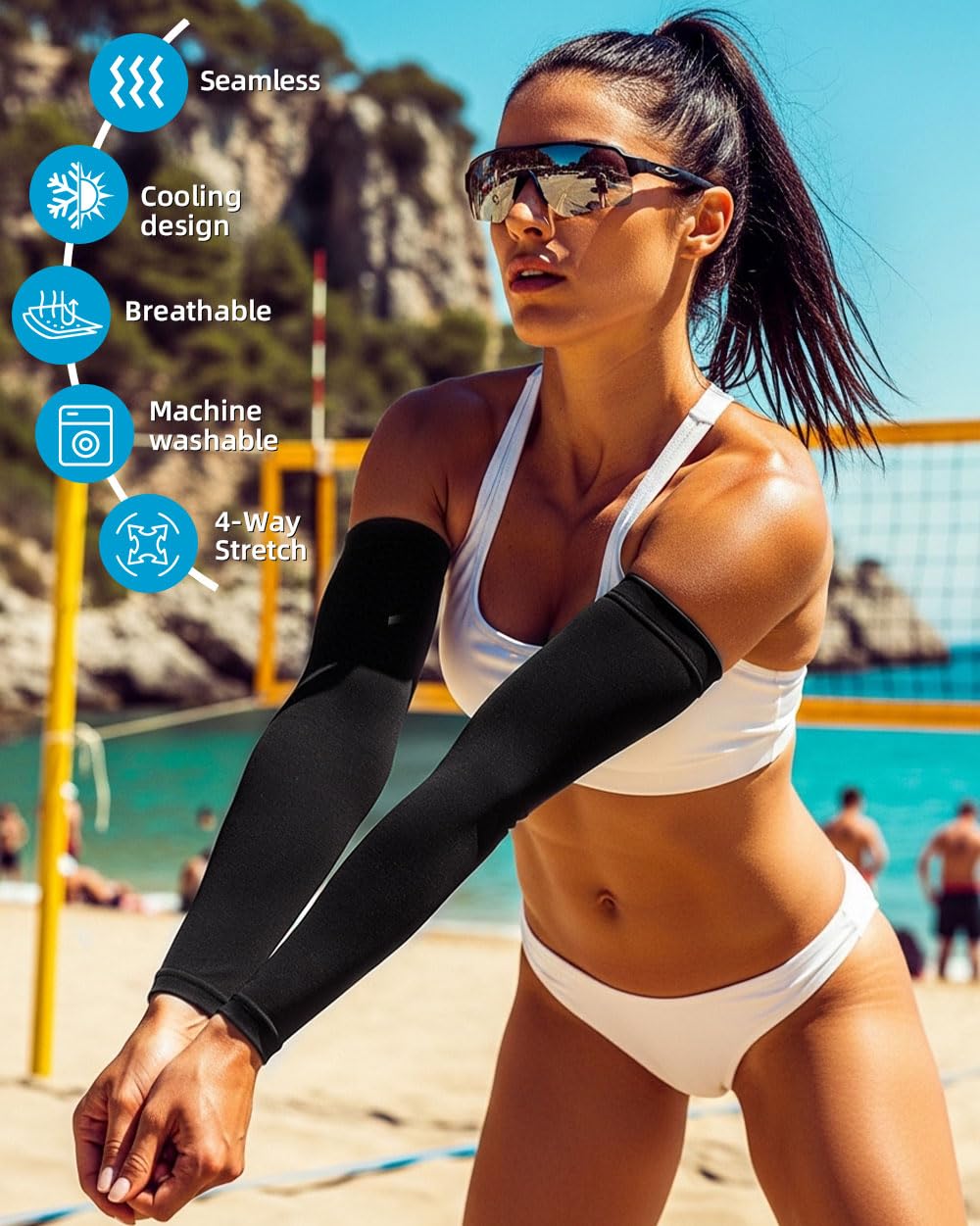BHYTAKI 6 Pairs Arm Sleeves, Compression Arm Sleeves for Men Women,UPF50 UV Sun Protection Cooling Sleeves for Work Sport Tattoo Cover Up