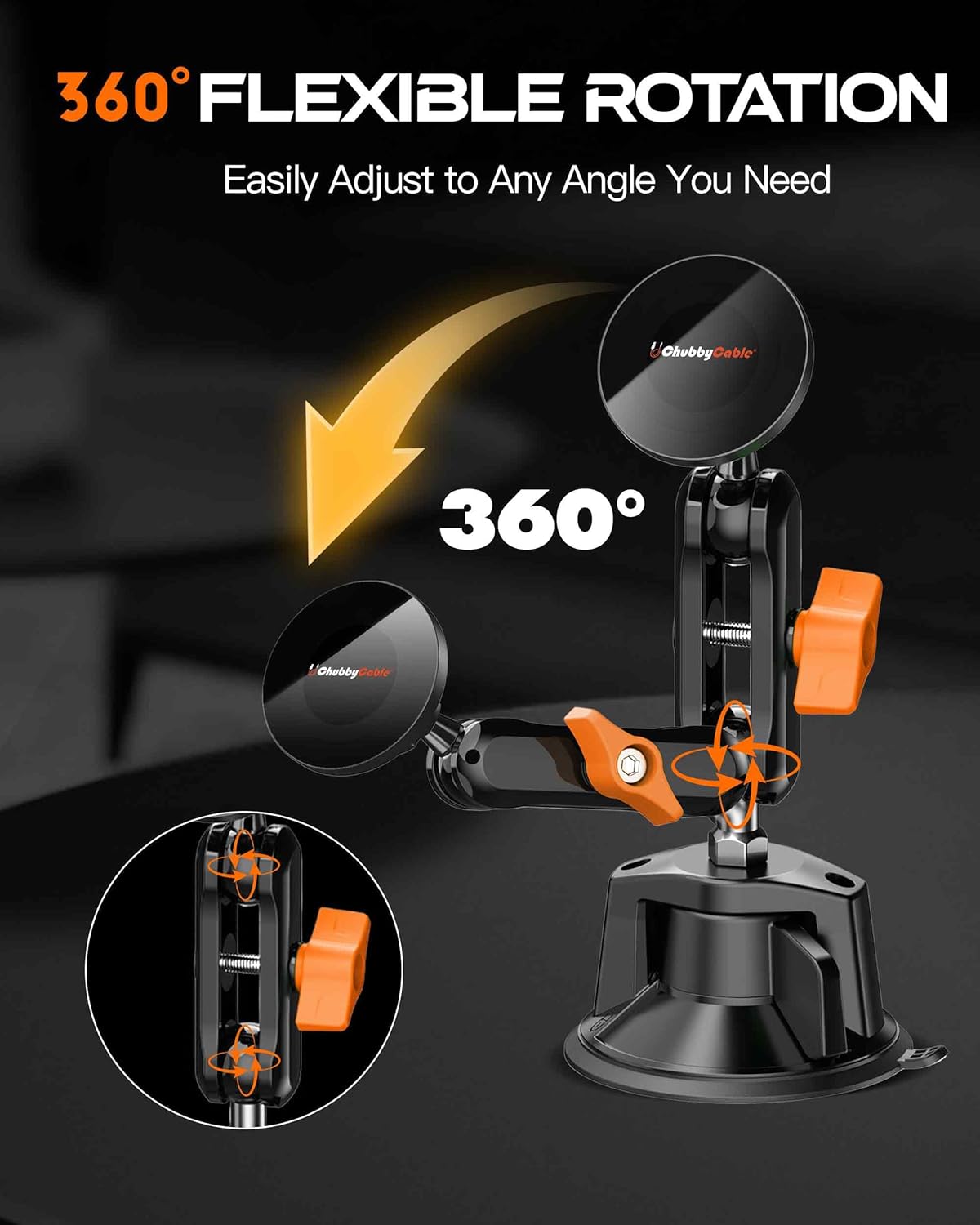 chubbycable 360 ChubbyGrip Magnetic Dash Mount Vacuum Magnetic Phone Holder for Your Car Adjustable Suction Cup Car