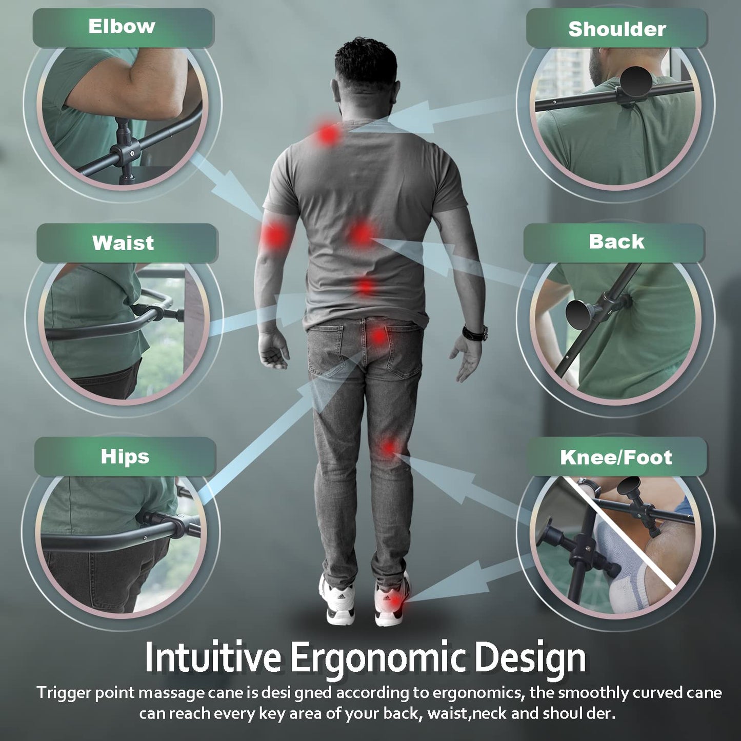 Strict Trigger Point Massage Cane Back and Neck Massager for Muscle Pain Relief and Self-Massage Therapy ，Handheld Back, Neck, Shoulder, Leg ，Foot， Full Body Deep Tissue Pressure Point Tool （ Black）
