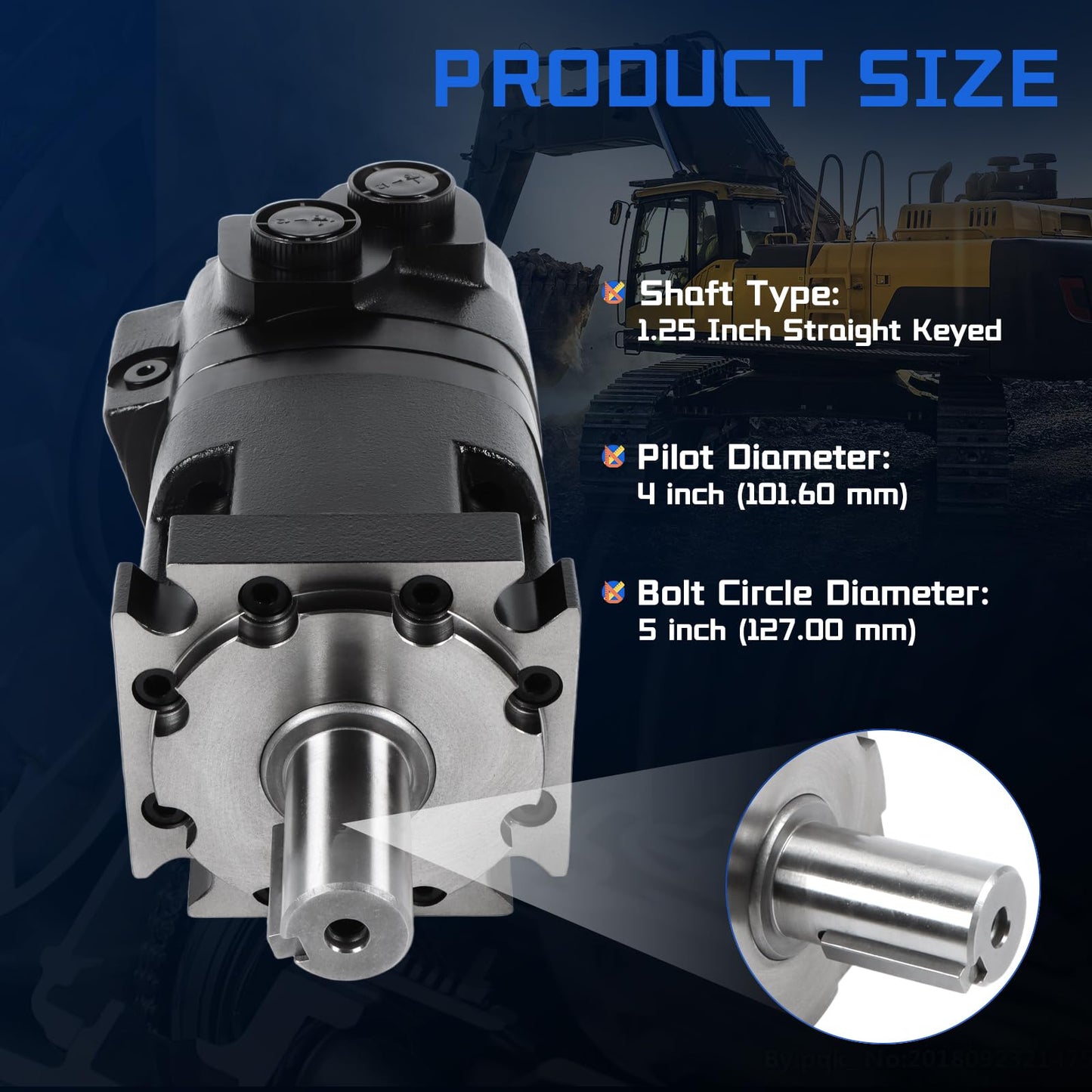 SINOCMP 109-1101-006 Hydraulic Motor Replacement for Eaton Char-Lynn 4000 Series, 7.95 cu in/rev Displacement 4-Bolt SAE-B Mount 1.25 Inch Keyed Shaft, 722 RPM 3000 PSI High Torque Low Speed Motor