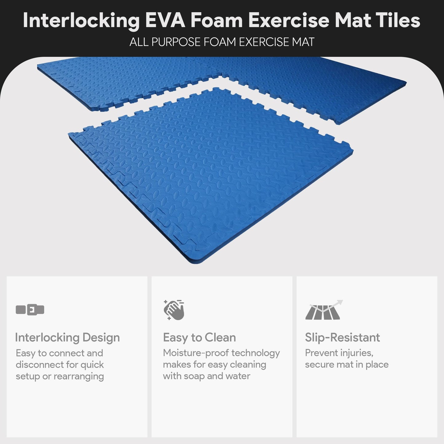 BalanceFrom Puzzle Exercise Mat 3/4" Thick, EVA Interlocking Foam Floor Tiles for Home Gym, Mat for Home Workout Equipment, Floor Padding for Kids, Blue, 24 in x 24 in x 3/4 in, 24 Sq Ft - 6 Tiles