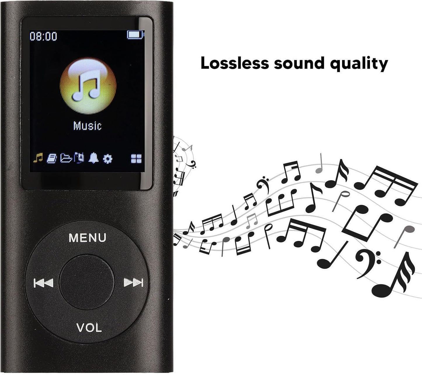 Locadence MP3 1.8 MP3 64GB Portable Player, Slim Stylish Multifunctional Music Player with LCD Screen, Aluminum Alloy