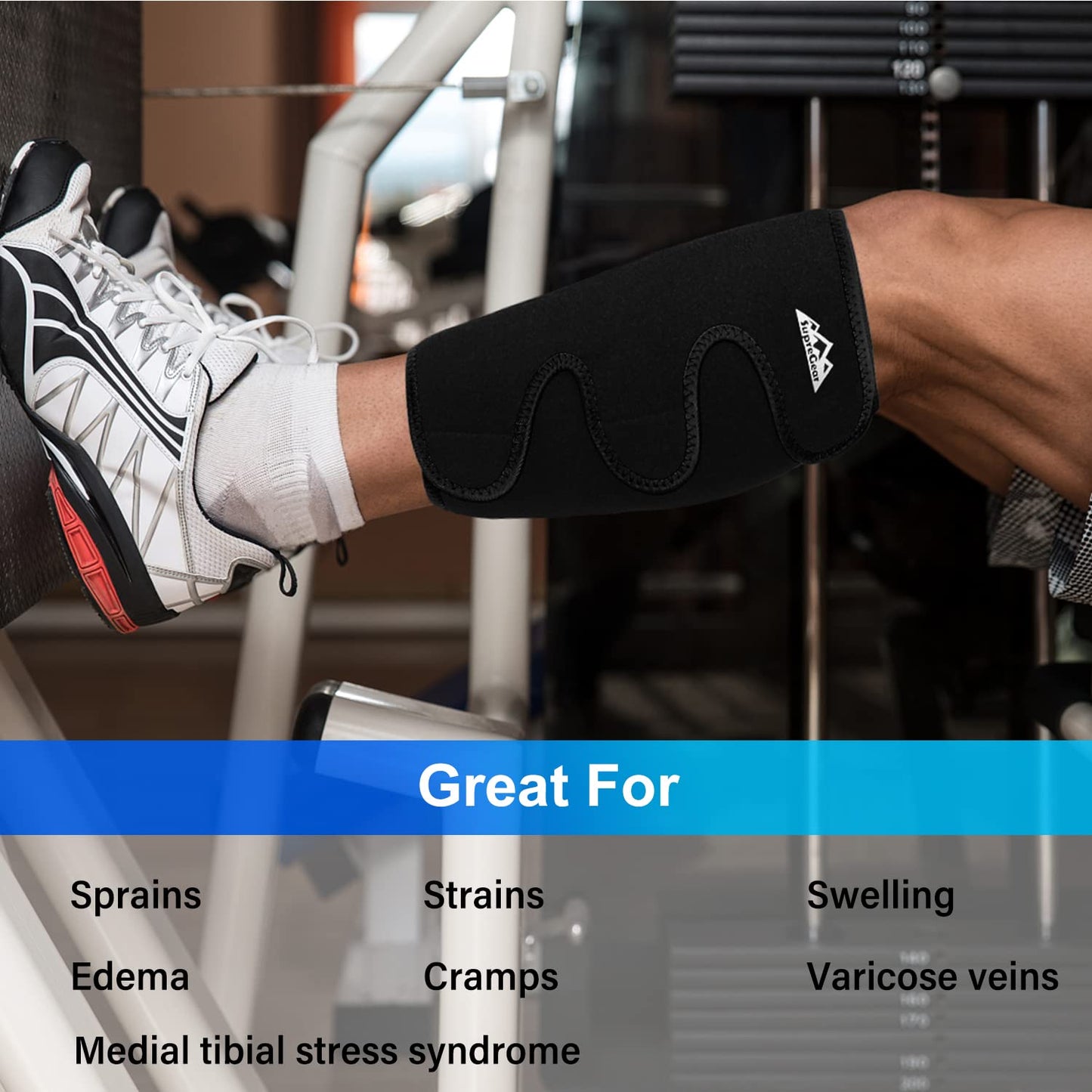 supregear Calf Support Brace, Adjustable Shin Splint Compression Calf Wrap Sleeve for Muscle Swelling Pain Relief Hiking Training Comfortable Breathable Calf Support for Men and Women, Black