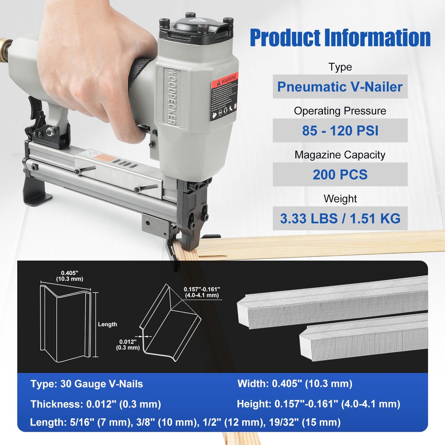 Woodpecker V1015 Pneumatic Picture Frame V Nailer Kit with 3/8'' V Nails × 4,000PCS