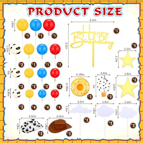 GlikCeil 57 Pcs Cartoon Cake Topper Kit - Colorful Cow Birthday Party Decorations | Baby Shower Supplies
