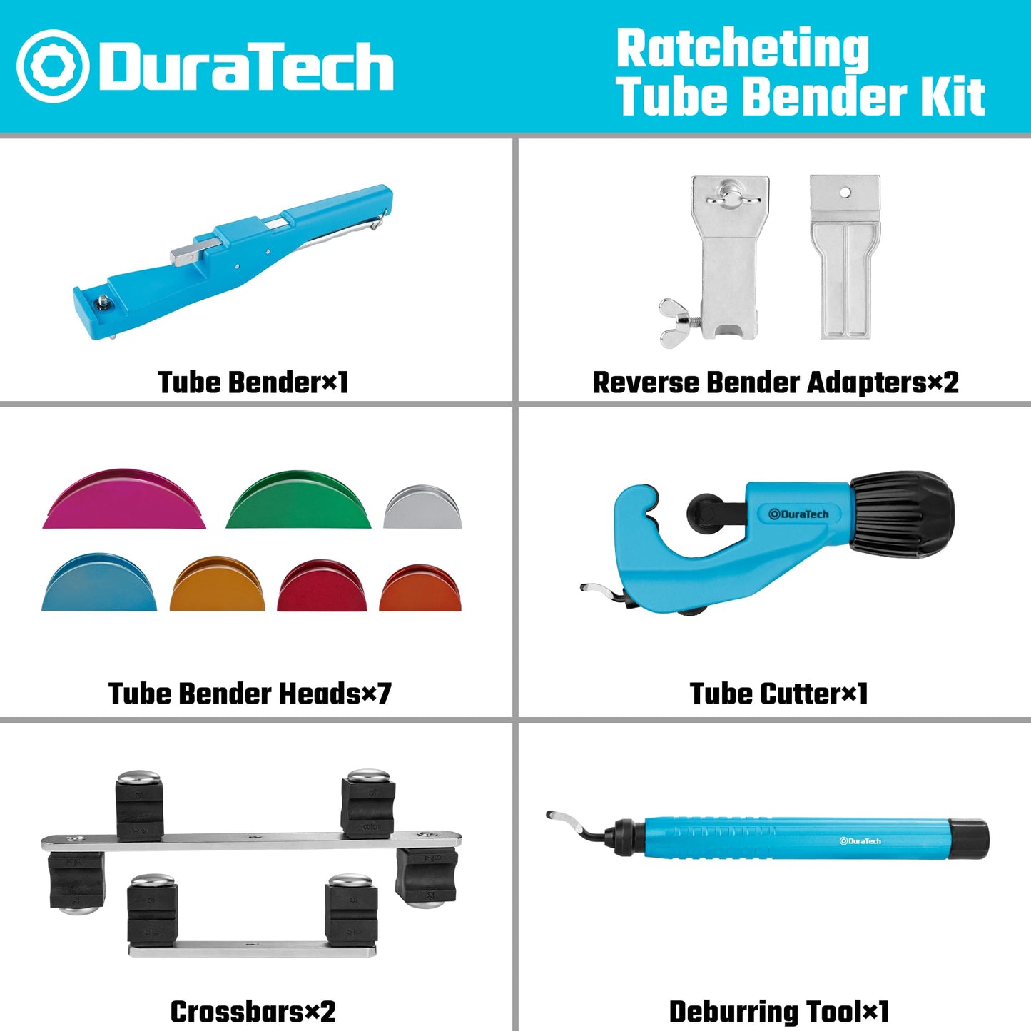 DURATECH Tube Bender Set, 1/4"-7/8" O.D. Ratcheting Pipe Bender with Pipe Cutter and Deburring Tool, 90° Forward/Reverse Pipes Bending Tools for HVAC Air Conditioning Refrigerator Repair