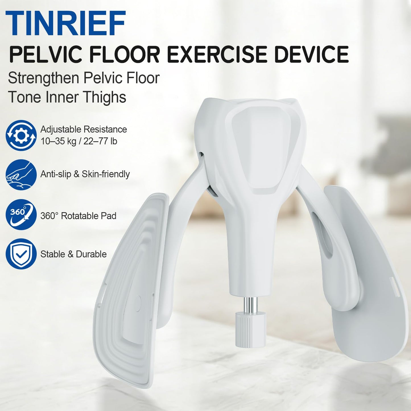 Pelvic Floor Exercise Devices 77 lb Adjustable Kegel Inner Thigh Exerciser and Hip Trainer Workout Equipment for Home Postpartum Recovery Women Men, with Band, Grey