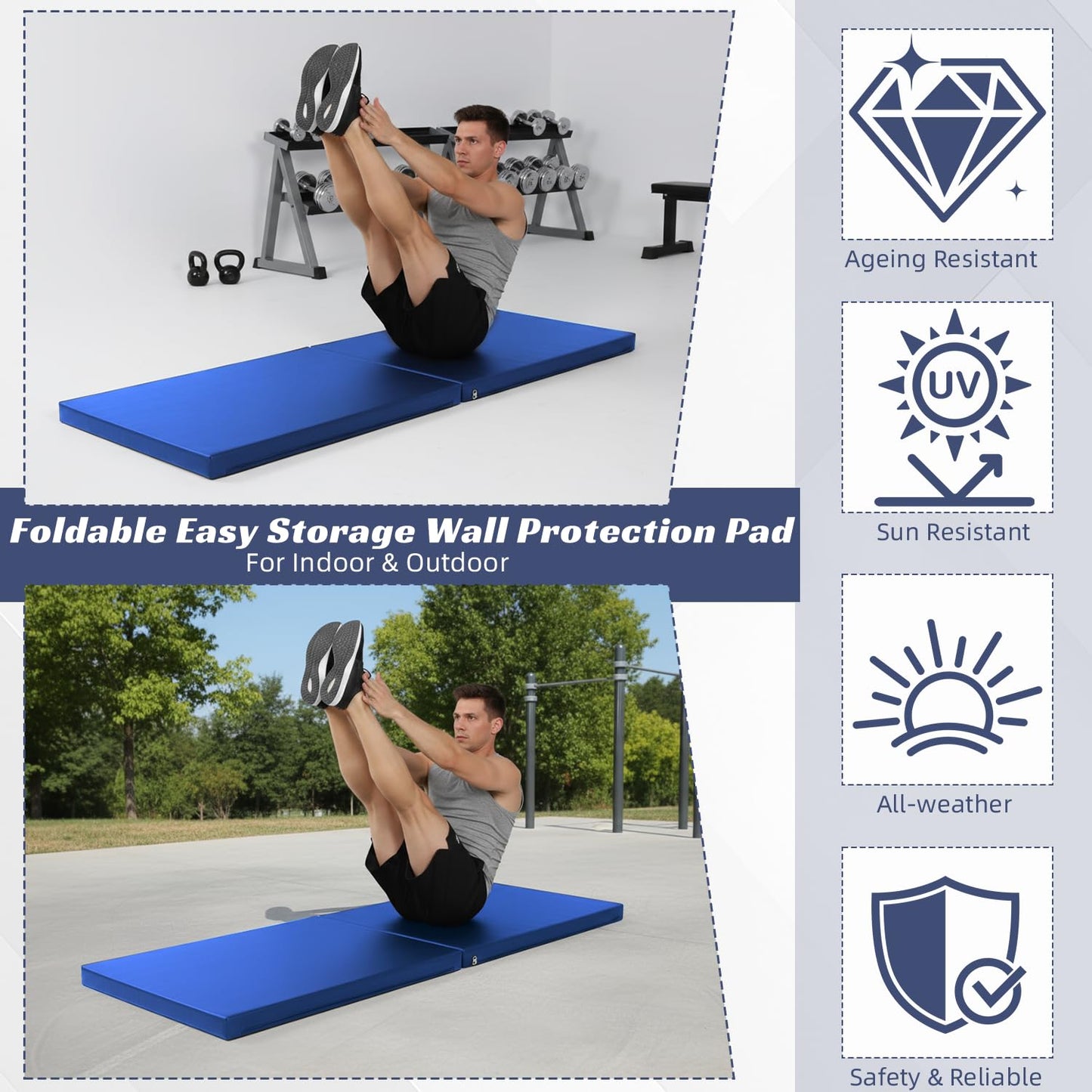 ybaymy 2" Thick Wall Padding, Wall Pads for Gym Basketball Court Garage Wall Mount Protector, Anti Collision Mat for Kids Foldable Exercise Mats for Taekwondo Garage (Blue)