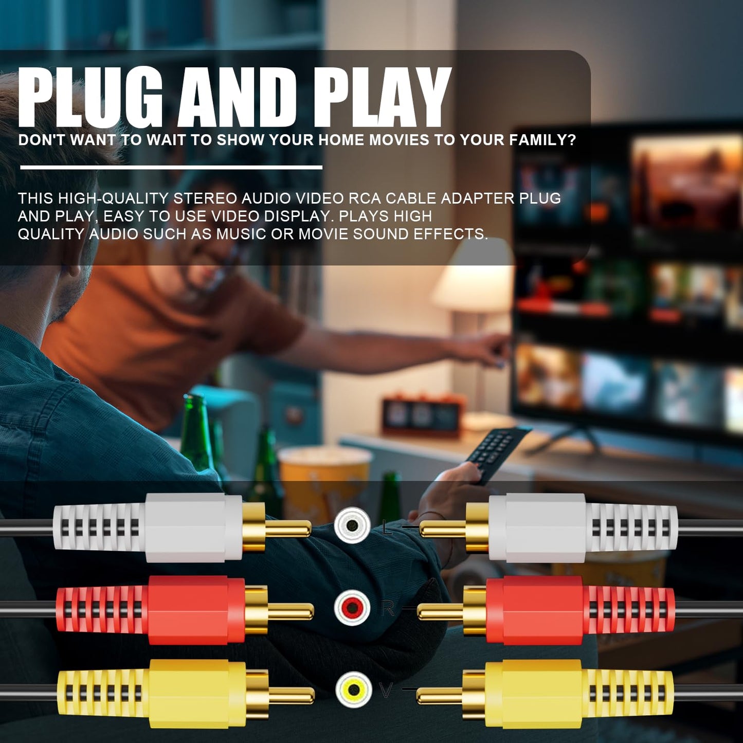 Eanetf 3RCA 24K (5ft-2pcs) RCA Cables, Cable Audio Video Gold Plated Connecting Audio Video Components AV Male to Male