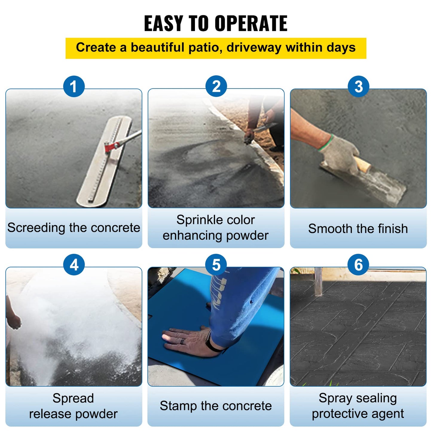 VEVOR Concrete Texturing Skin, 24"x24" Concrete Stamps Mats Set, Polyurethane Concrete Stamping Mats, Slate Concrete Stamps, 4 PCS Realistic Concrete Texture Mat, Concrete Stamps for Walls/Floors