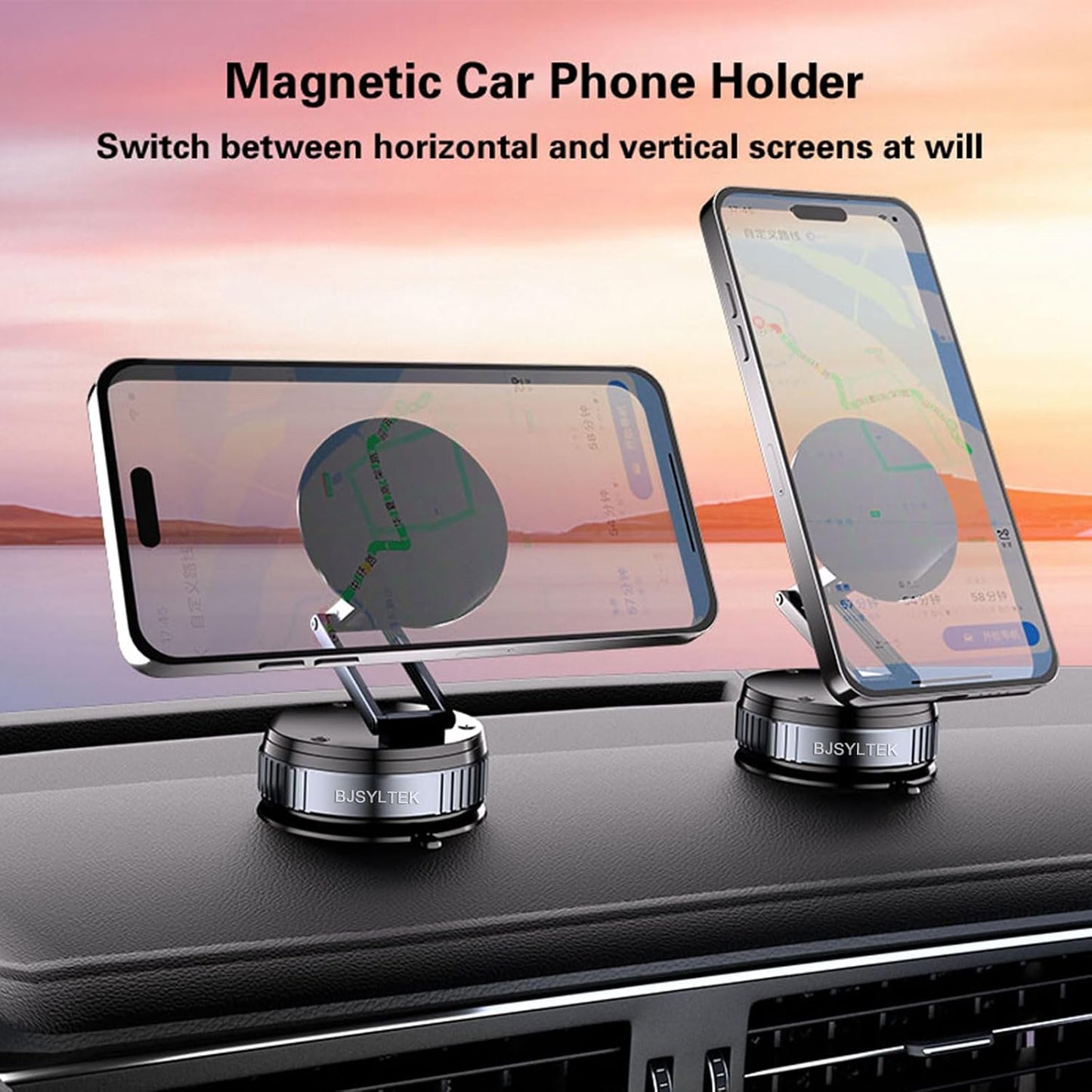 BJSYLTEK 16/15 S24 360 Magnetic Car Phone Mount for iPhone Pro Max/Samsung - Ultra-Strong Vacuum Suction, No Residue
