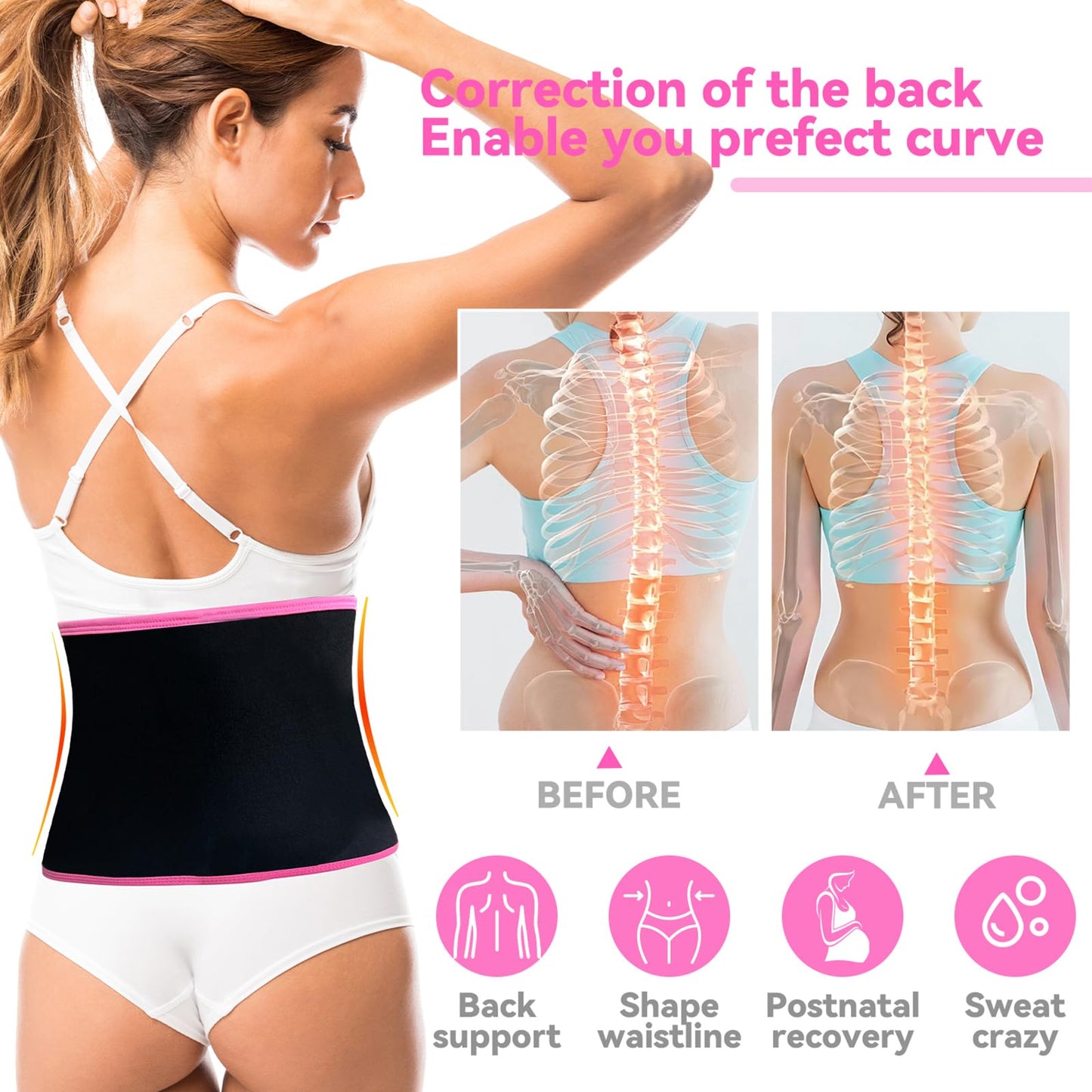 Waist Trainer for Women & Men, Sweat Band for Stomach Weight Loss, Sweat Belt for Women Lower Belly Fat-Pink-M