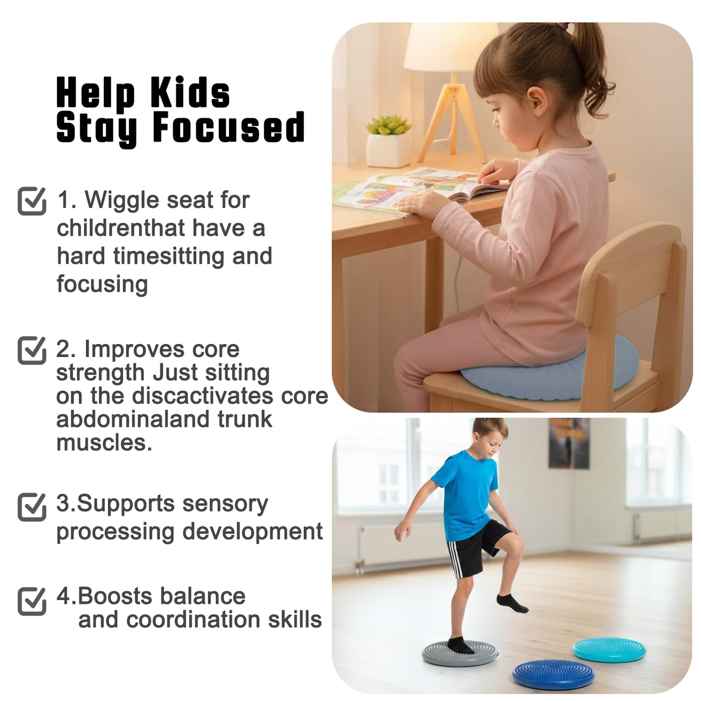 Hanstuten Wobble Cushion Core Balance Disc, Inflated Wiggle Seat Cushion to Improve Sitting Posture & Stay Focused, Non-slip Balance Pads for Physical Therapy & Core Strength (1Grey)