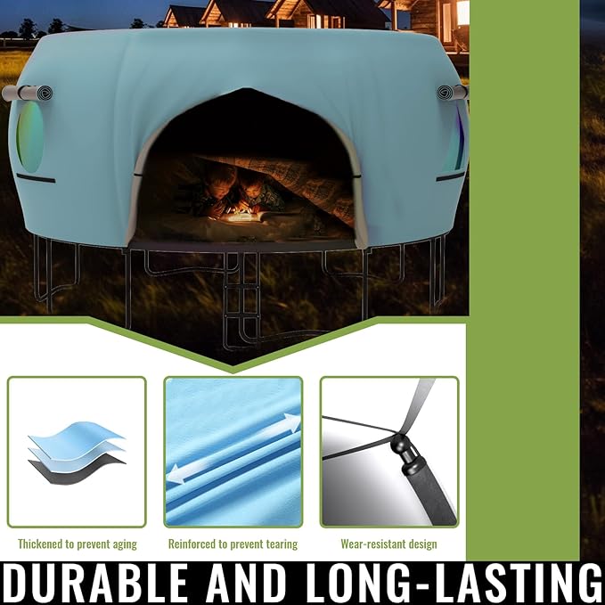 Gardenature 10FT/12FT/14FT Trampoline Tent(Tent Only), Fit Round Trampolines, Shade Cover with LED Light, Outdoor Trampolien Accessories, Anti-Tear
