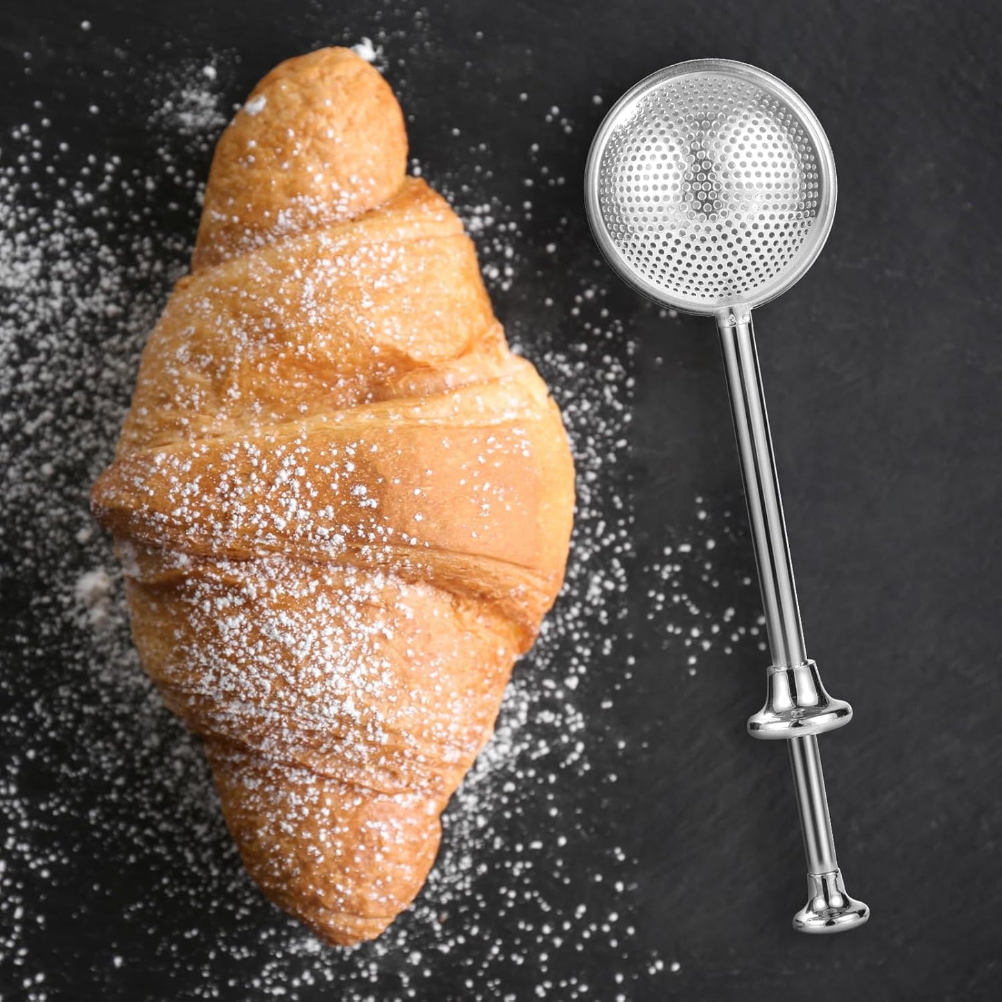 XVBITOR Sugar Shaker - Stainless Steel Powdered Sugar Duster with Fine Mesh Dispenser & Spring Handle