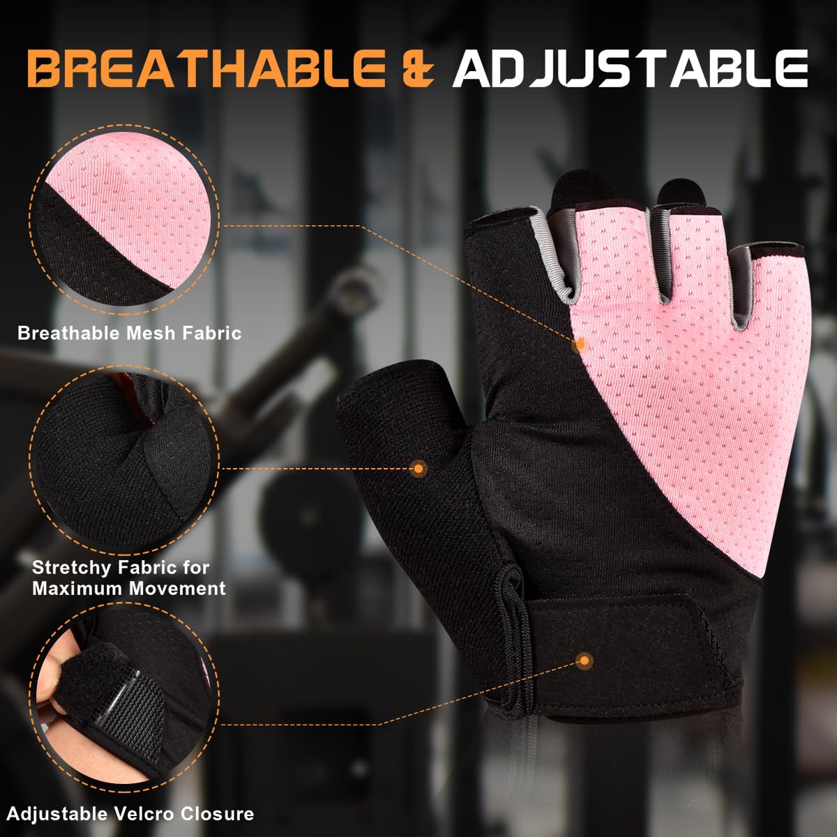 sunnex Workout Gloves for Women - Breathable Weight Lifting Gloves with Non-Slip Silicone Padding, Fingerless Gym Gloves for Cycling, Rowing, Pull Ups & Training (4 Sizes)