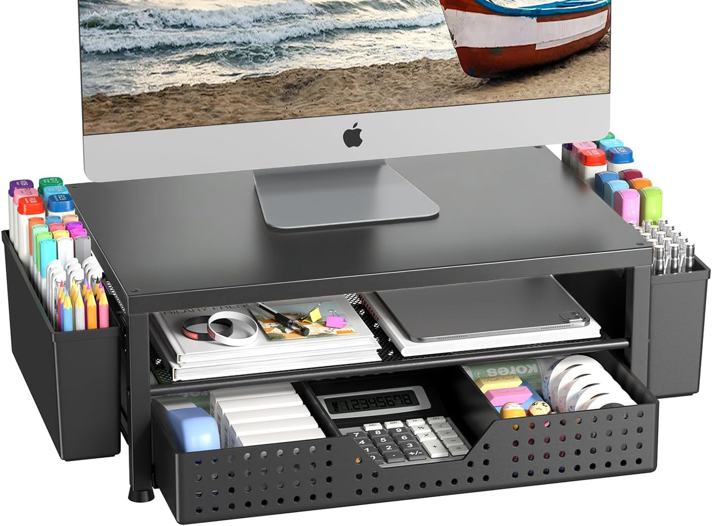 Monitor Stand Riser, Laptop Stand for Desk, Office Desk Organizer and Accessories, Computer Desktop Shelf with Drawer