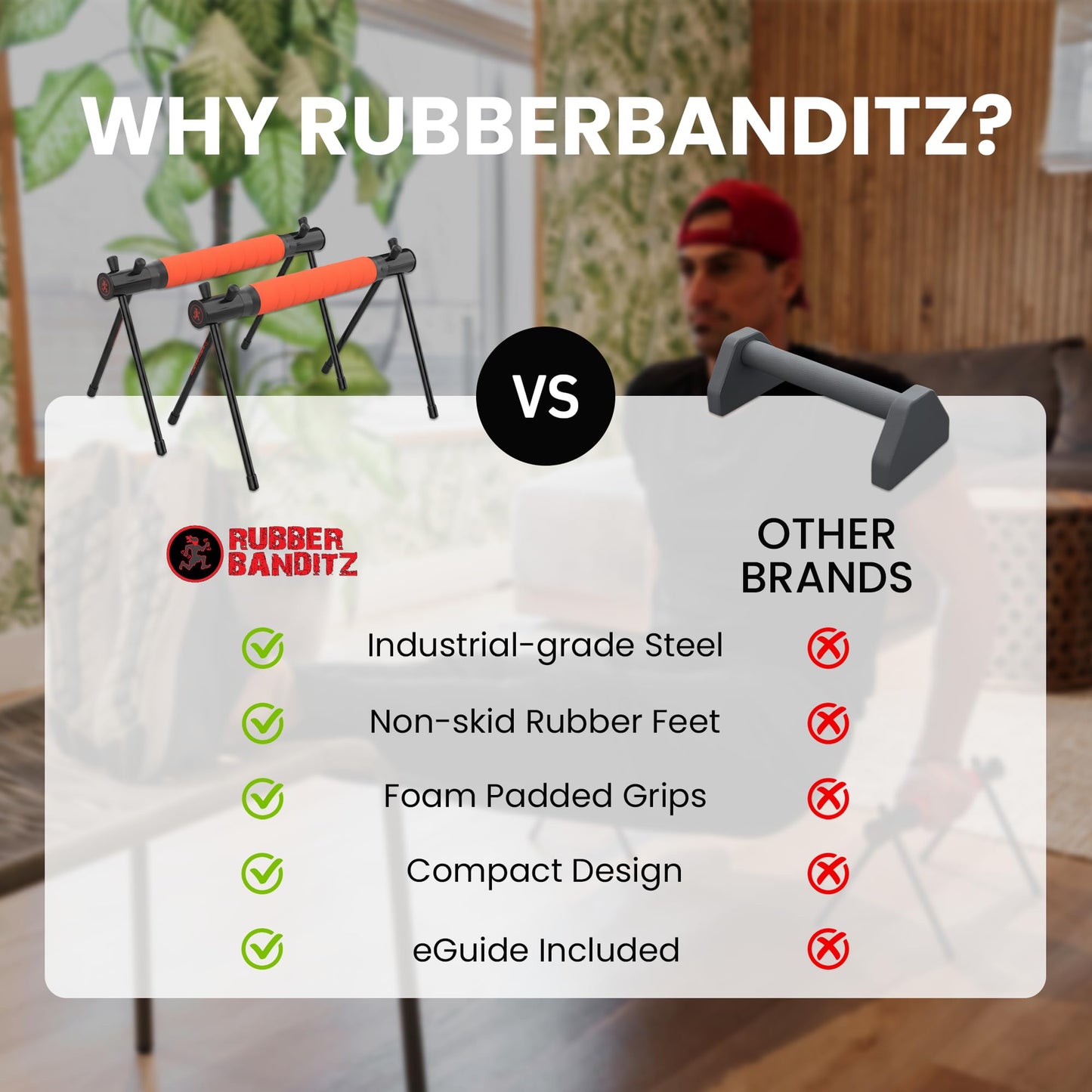 Rubberbanditz Parallettes Calisthenics Handles – Push Up Bars & Dip Bar Stand – Parallel Bars Dip Station for Strength Training – Pushup Handles Parallettes Bars for Home Gym Workouts