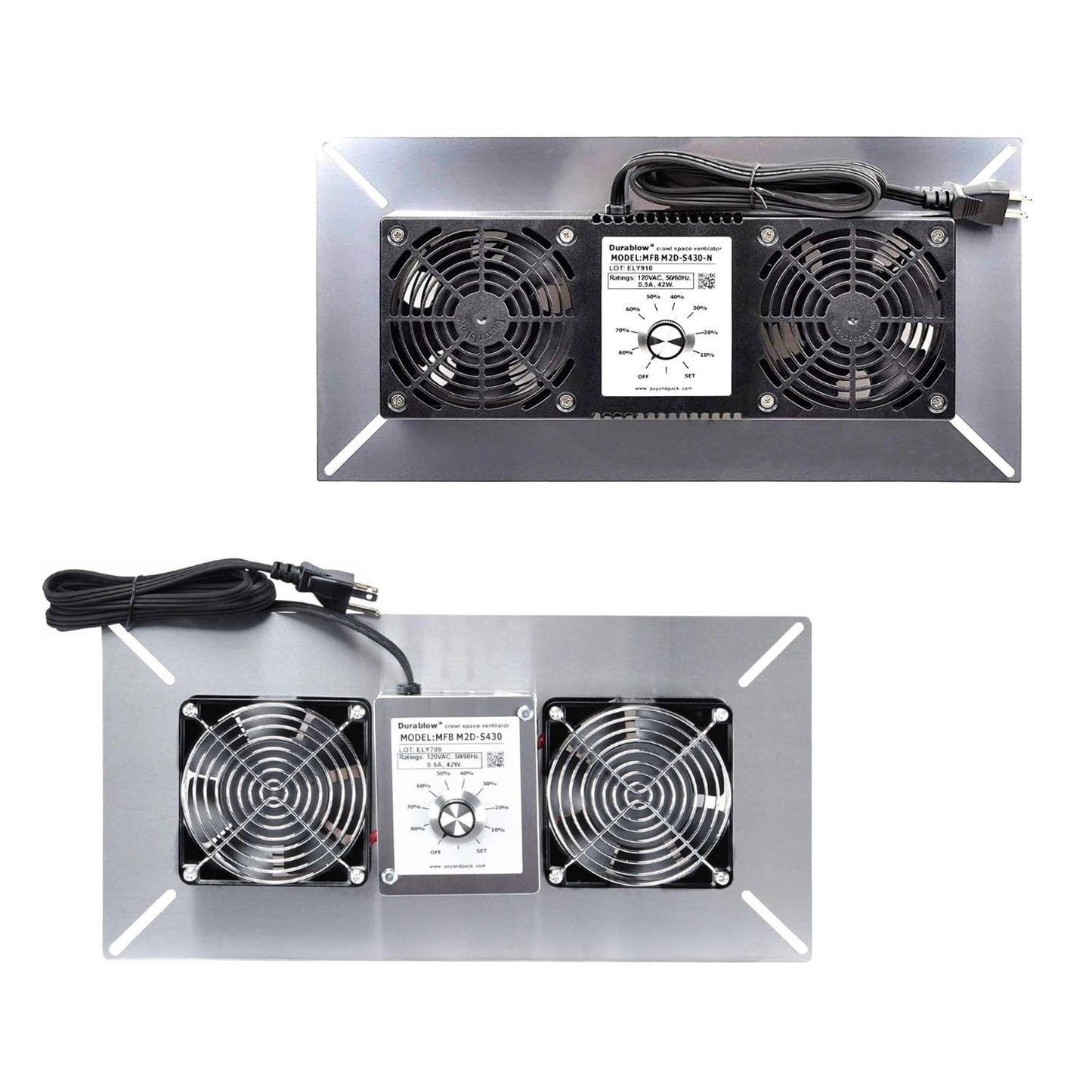 Durablow 220 CRM Air-Out + Air-In Crawl Space Vent Fans Bundle (Stainless Steel, M2D-S430 + M2D-S430-N)